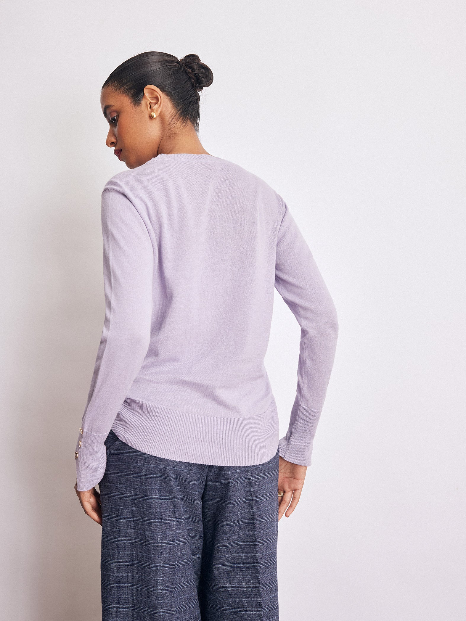 Pale Lilac Buttoned Cuff Knit Top