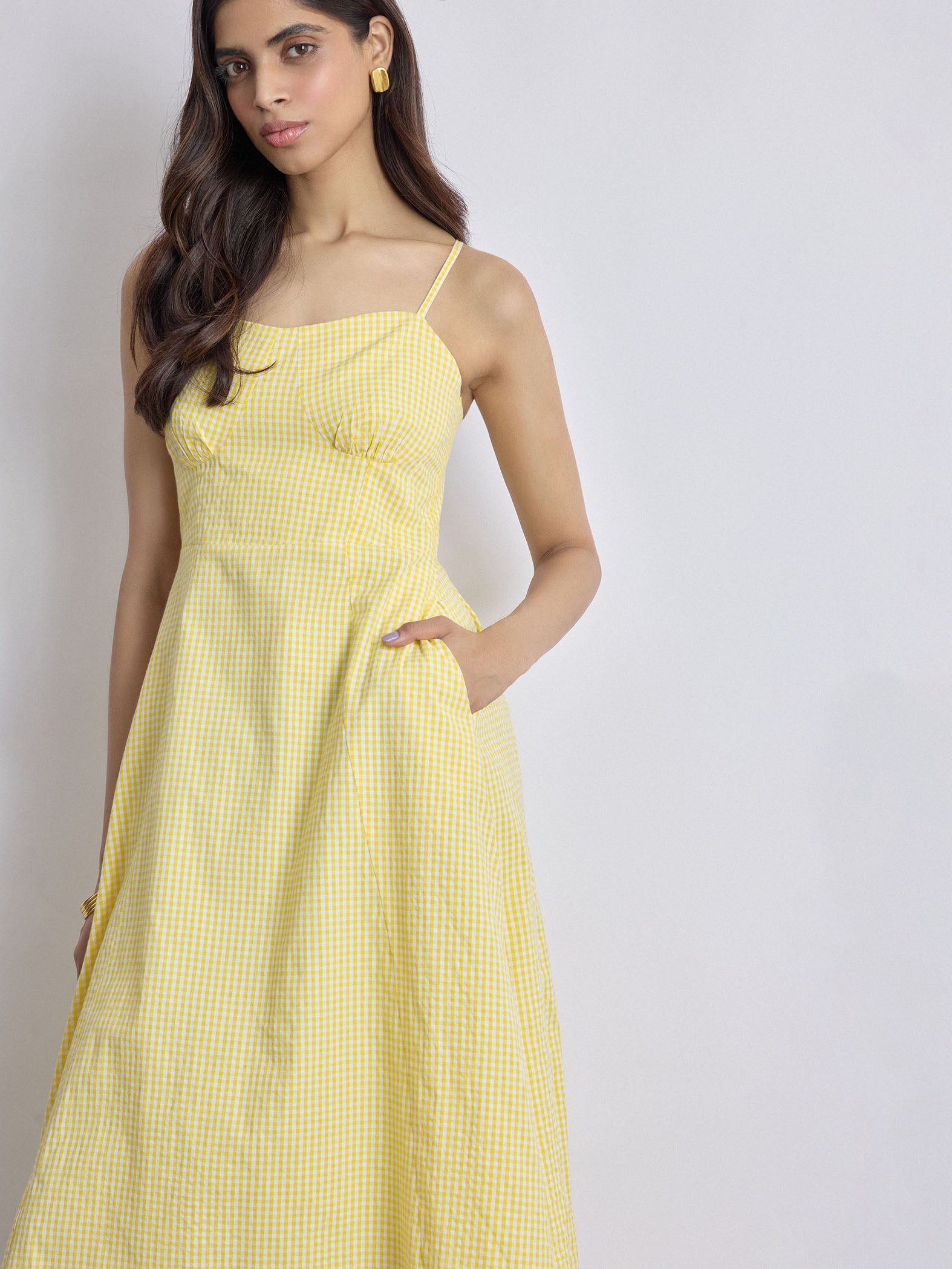 Pale Yellow Gingham Corset Dress