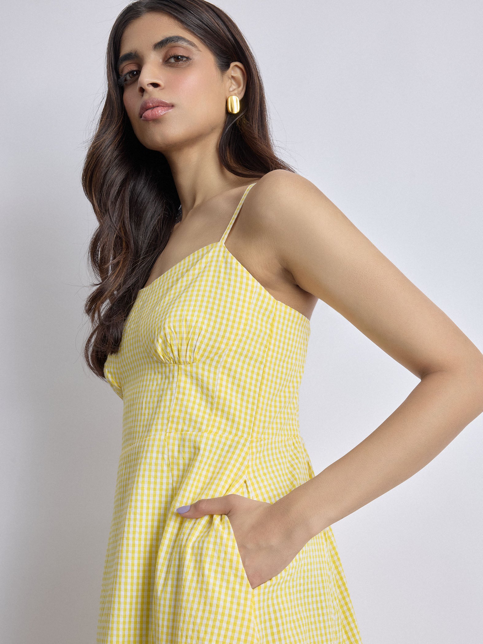 Pale Yellow Gingham Corset Dress