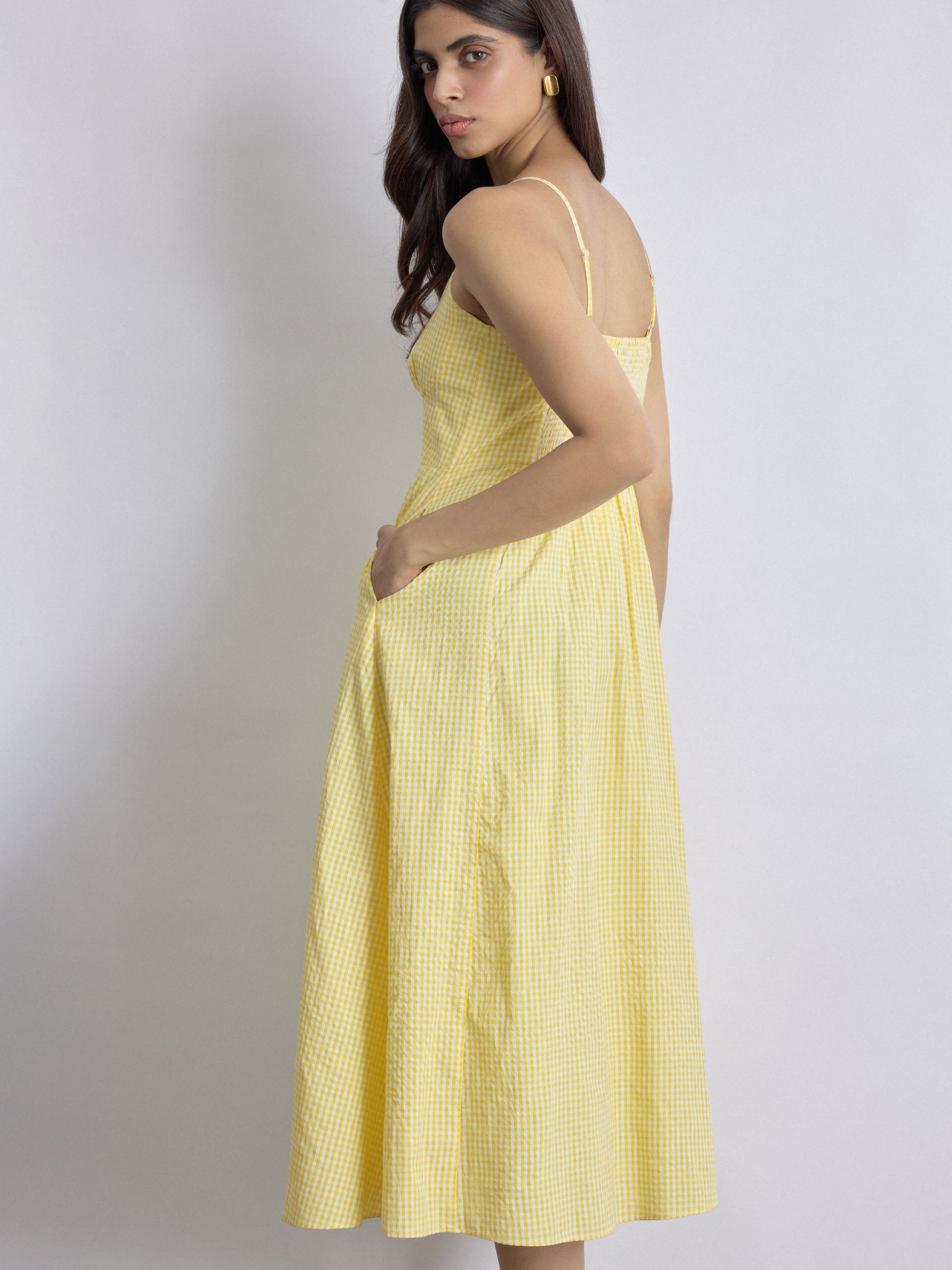 Pale Yellow Gingham Corset Dress