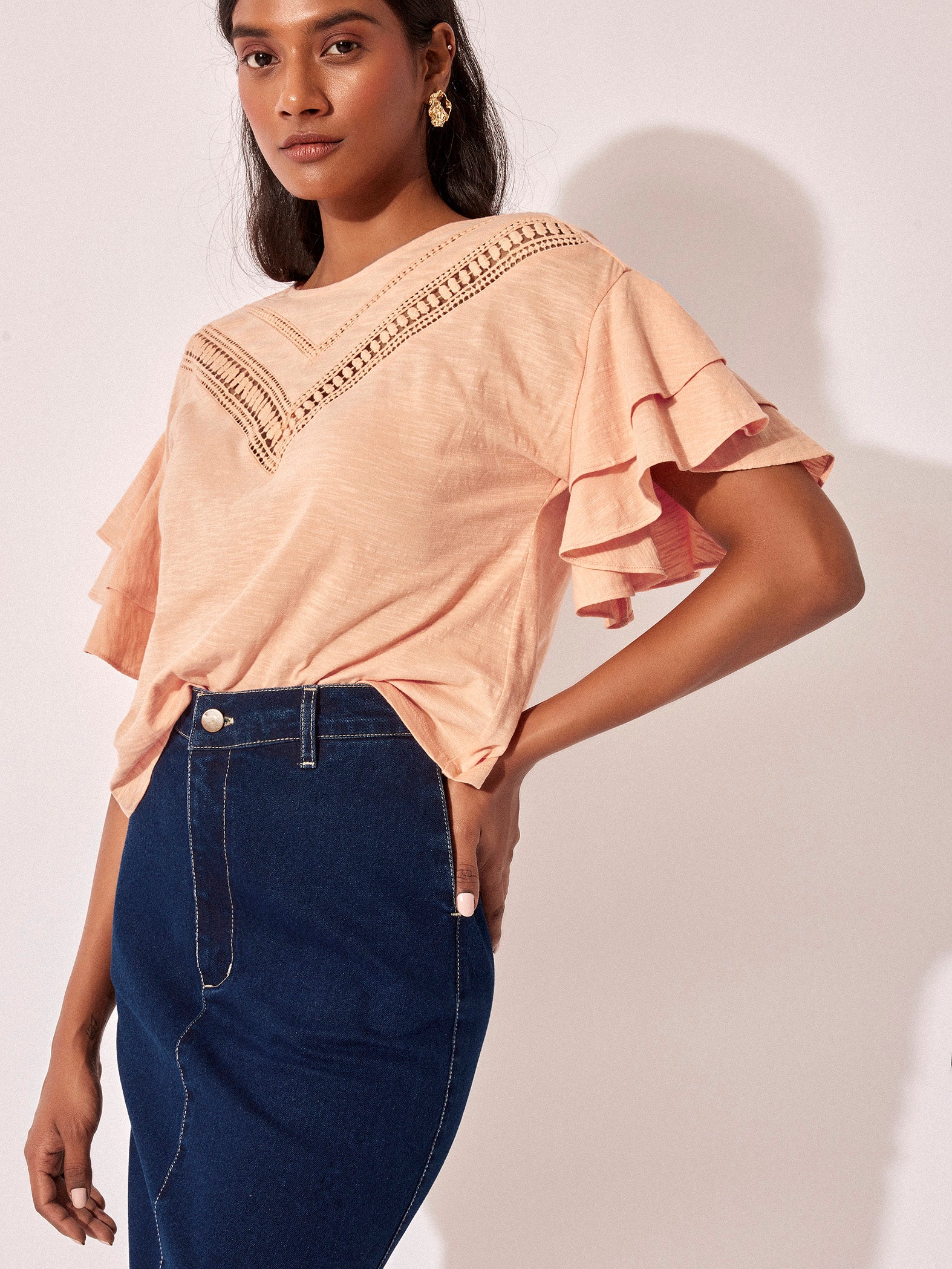 Peach Lace Insert Top