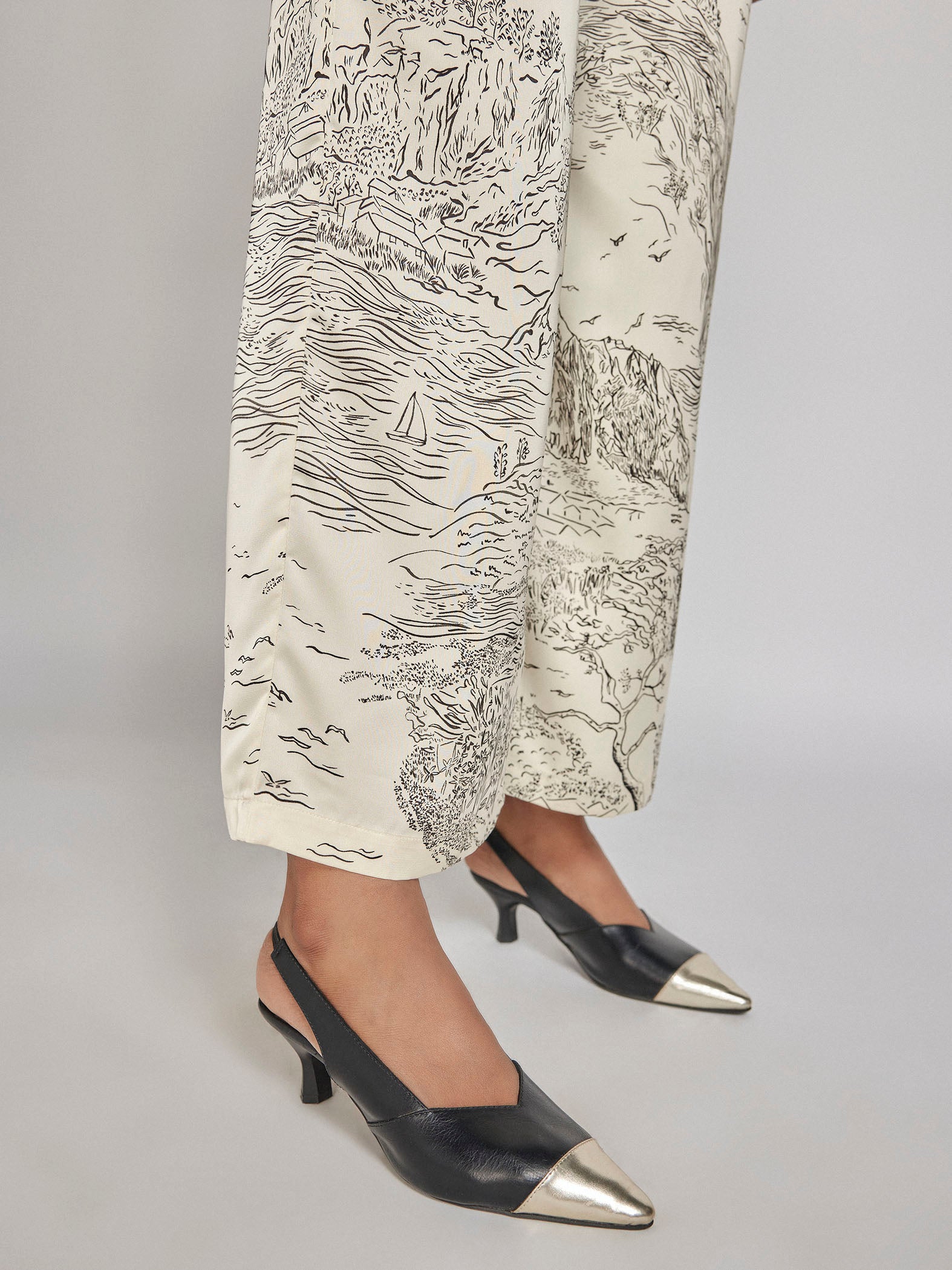 Pearl Satin Printed Flare Pants