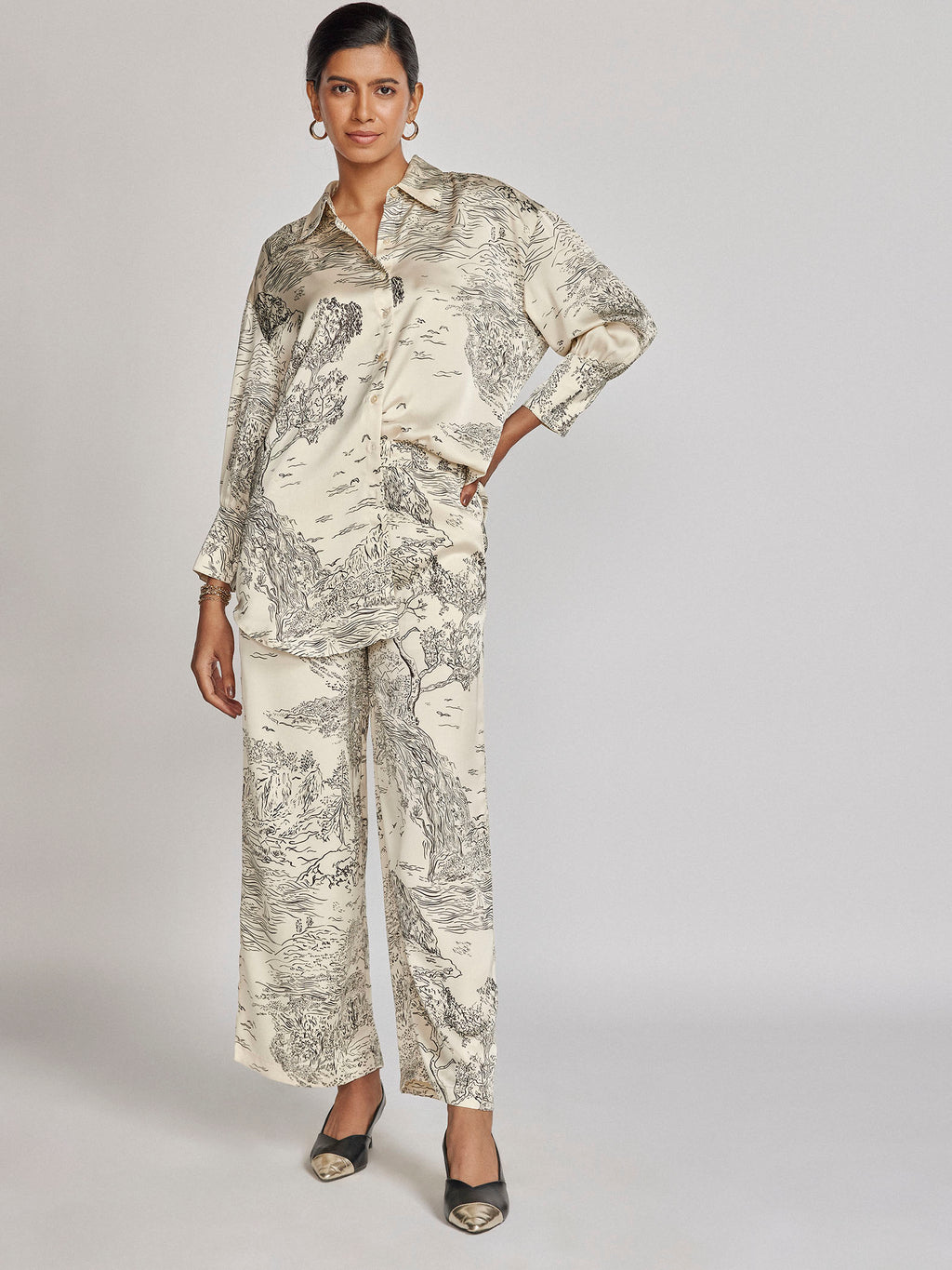 Pearl Satin Printed Shirt