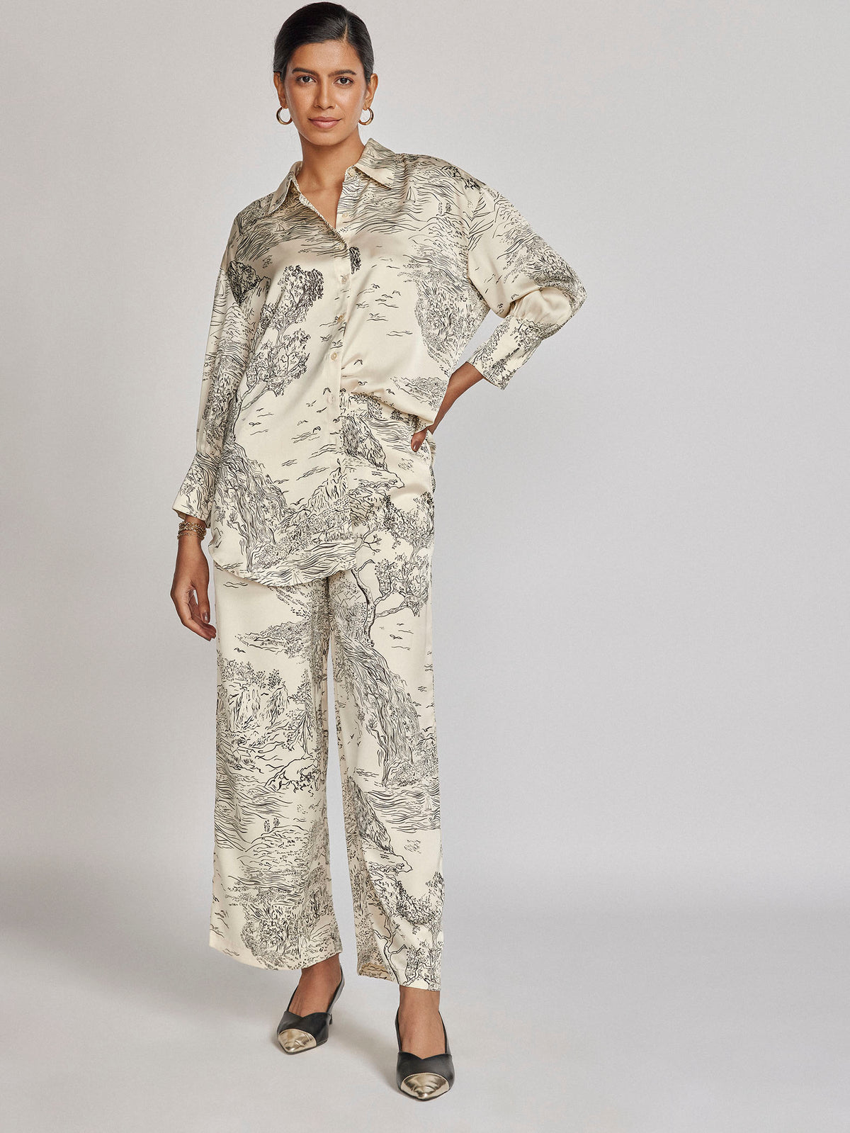 Pearl Satin Printed Shirt
