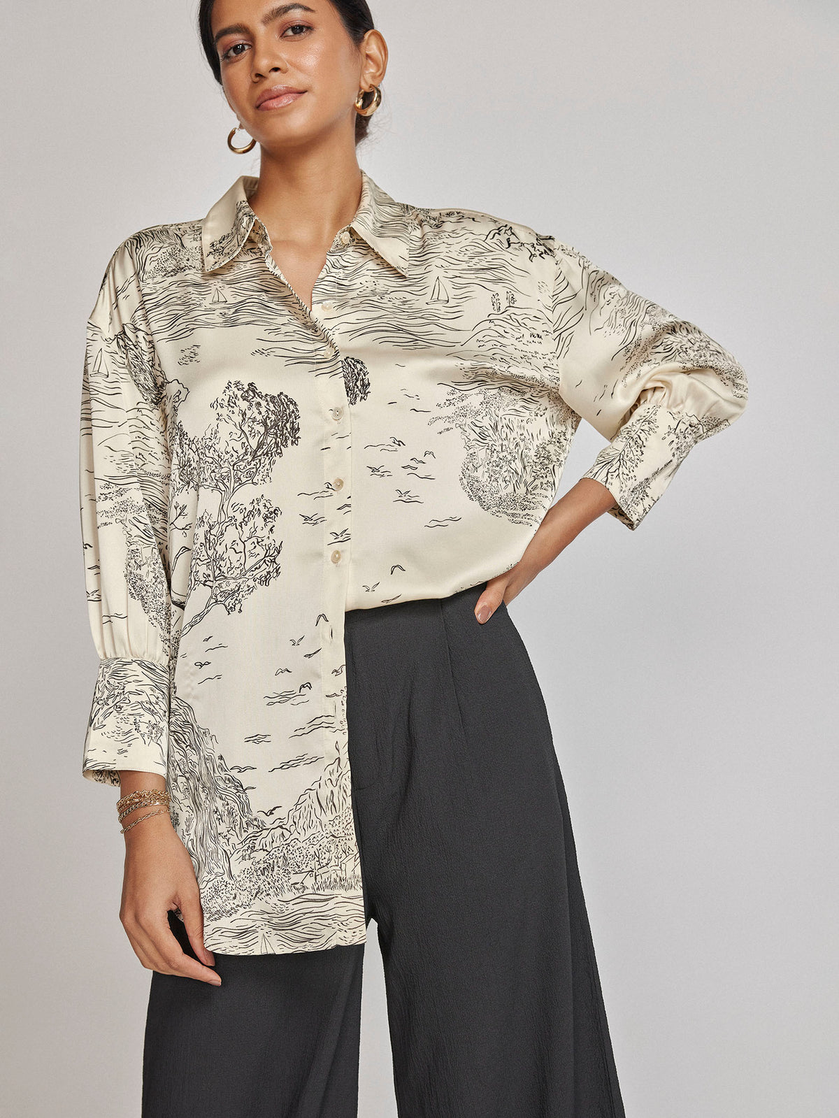 Pearl Satin Printed Shirt