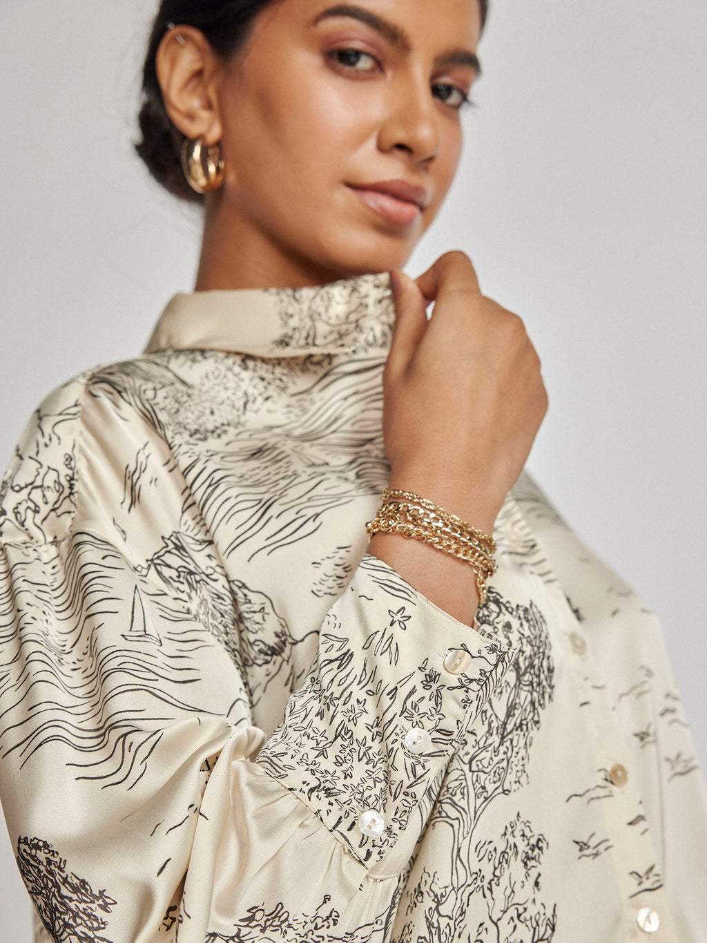 Pearl Satin Printed Shirt