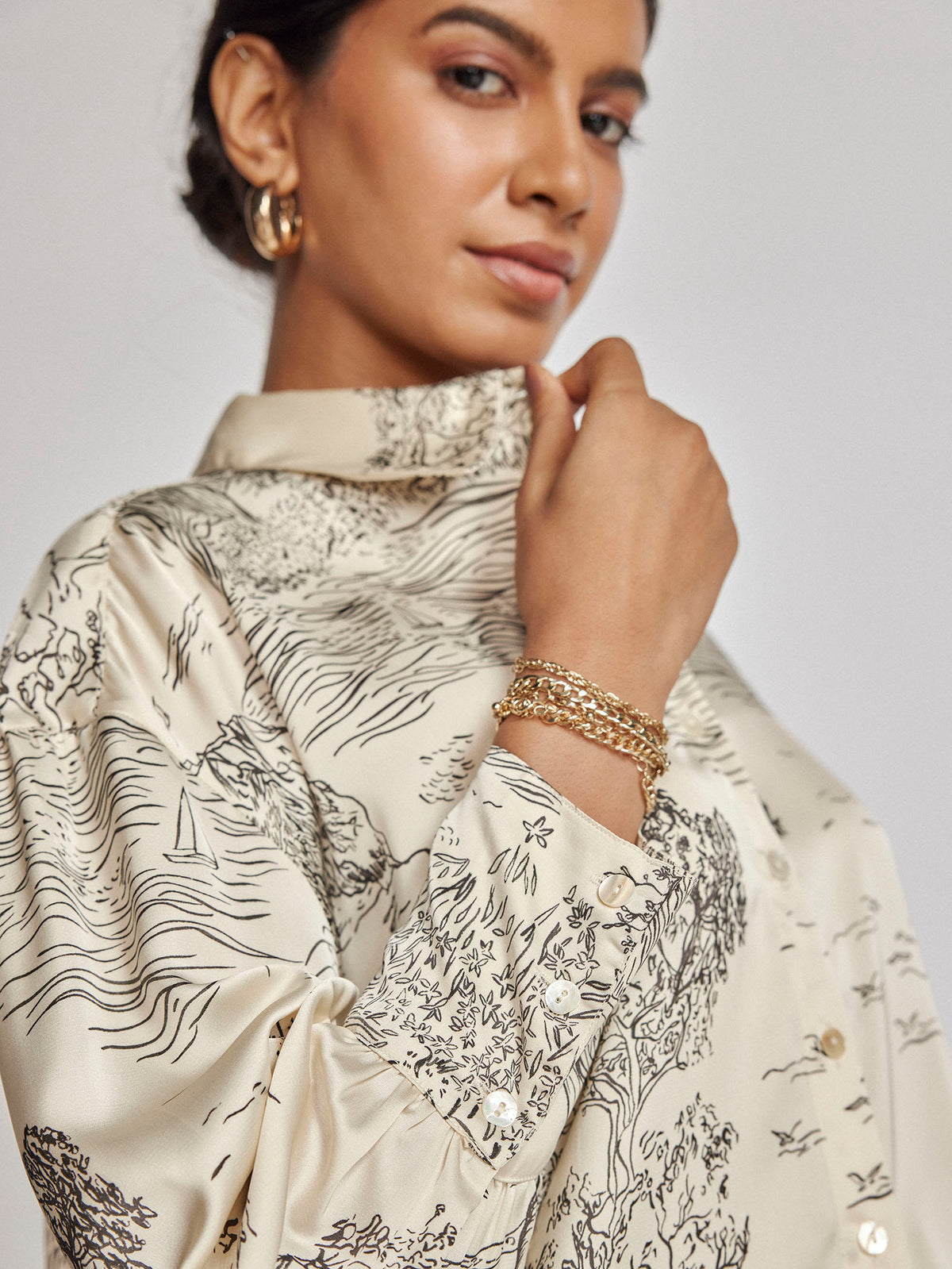 Pearl Satin Printed Shirt