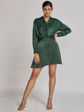 Pine Satin Front Twist Dress