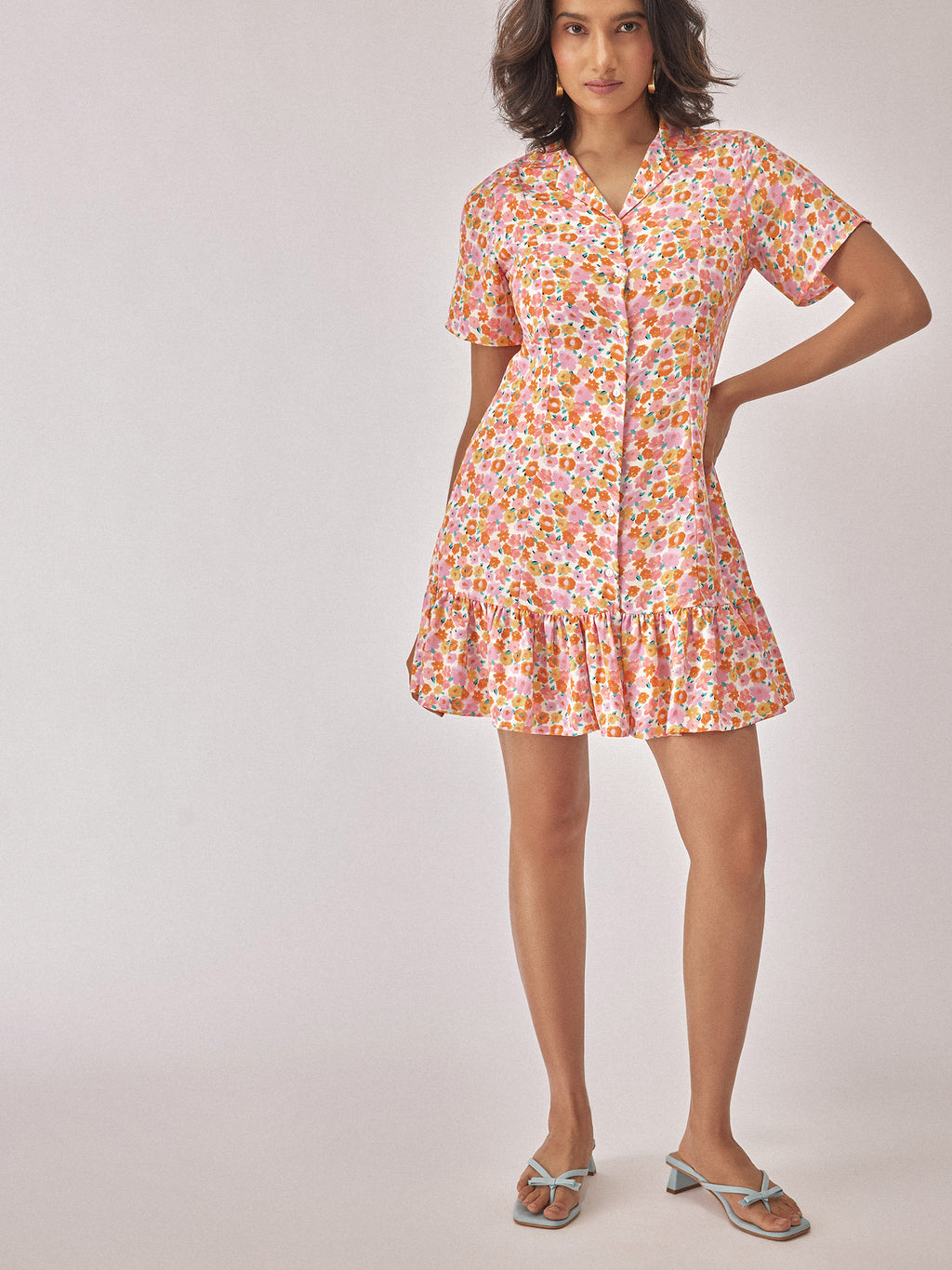 Pink Floral Ruffle Mini Dress