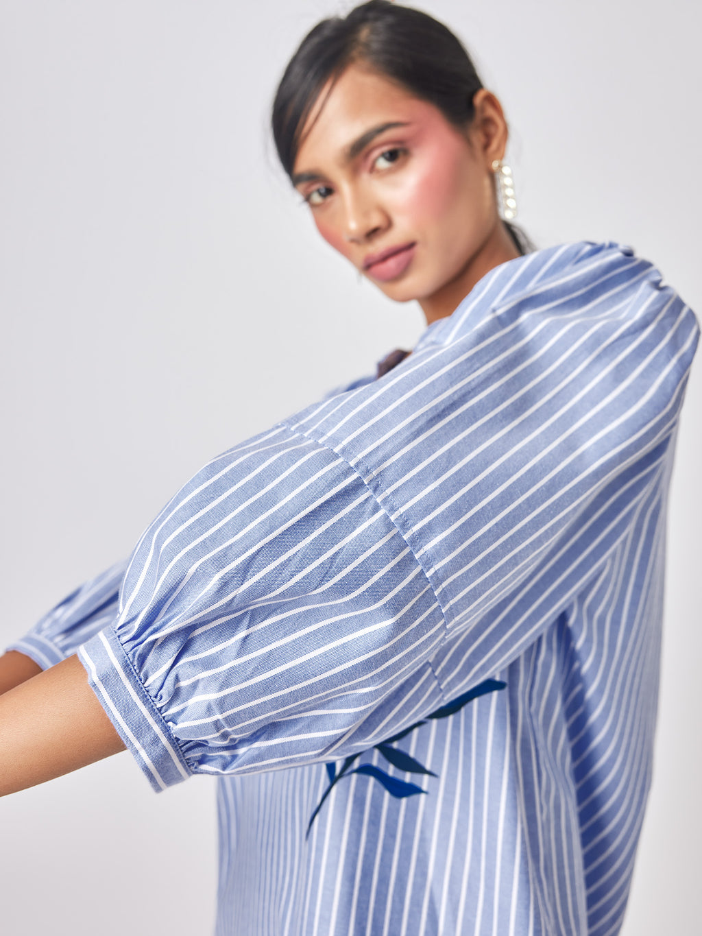Hibiscus Print Detail Striped Dress