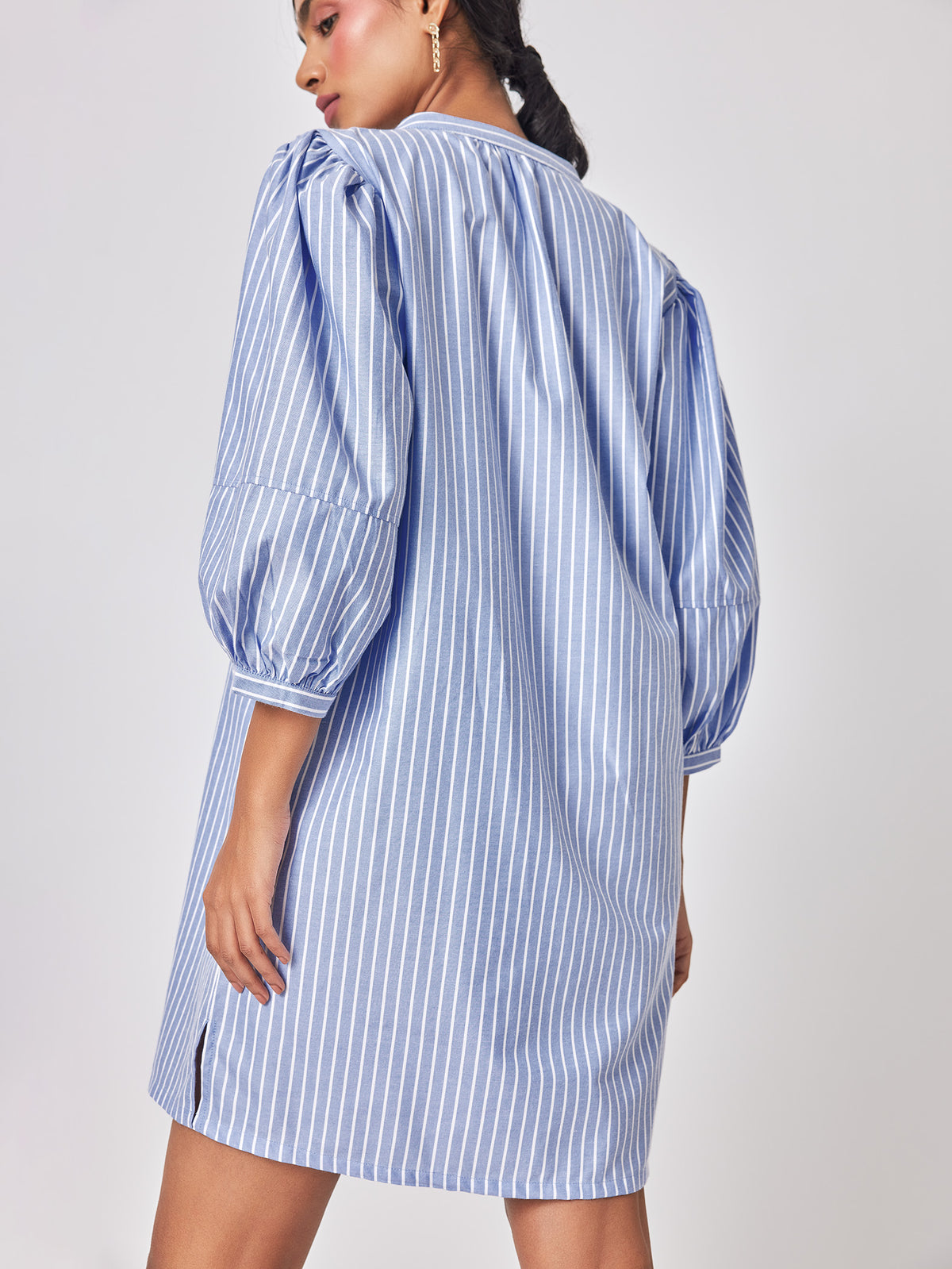 Hibiscus Print Detail Striped Dress