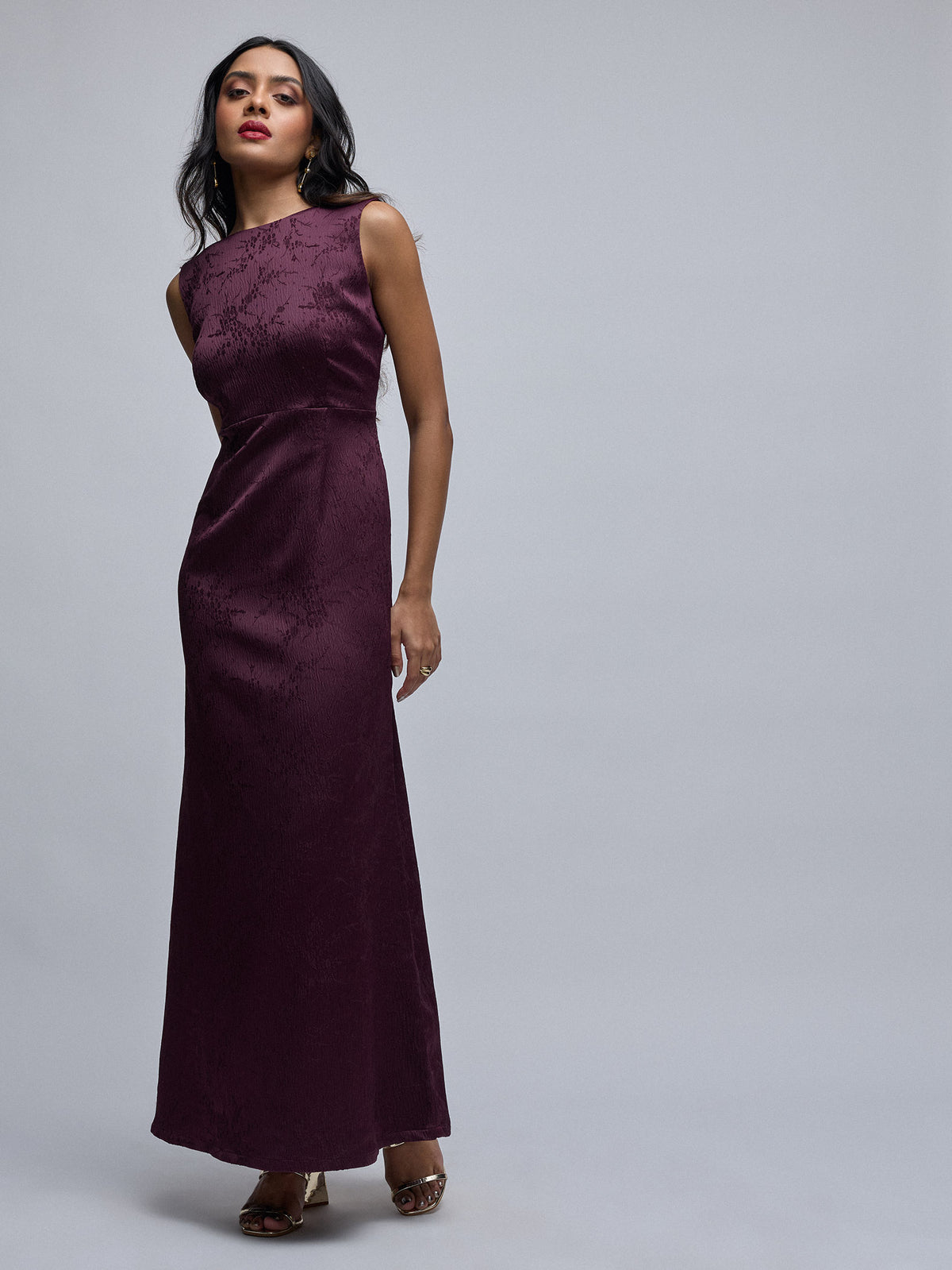 Plum Jaquard Deep Back Dress