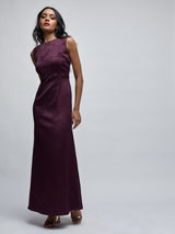 Plum Jacquard Deep Back Dress