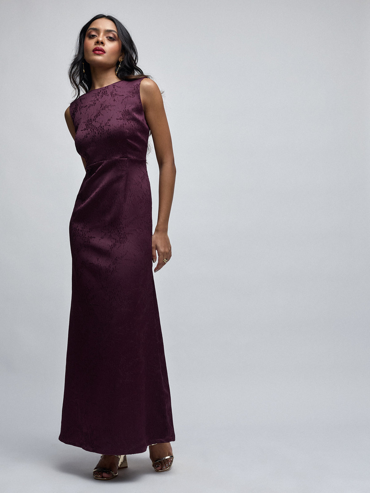 Plum Jacquard Deep Back Dress