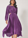 Plum Pleated Cut Out Dress