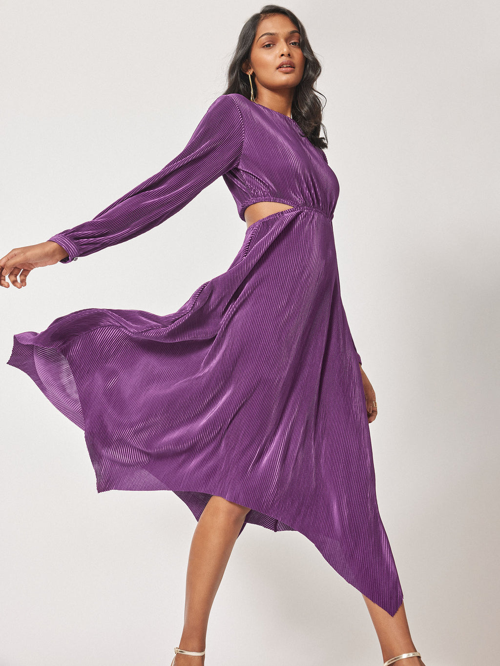 Plum Pleated Cut Out Dress