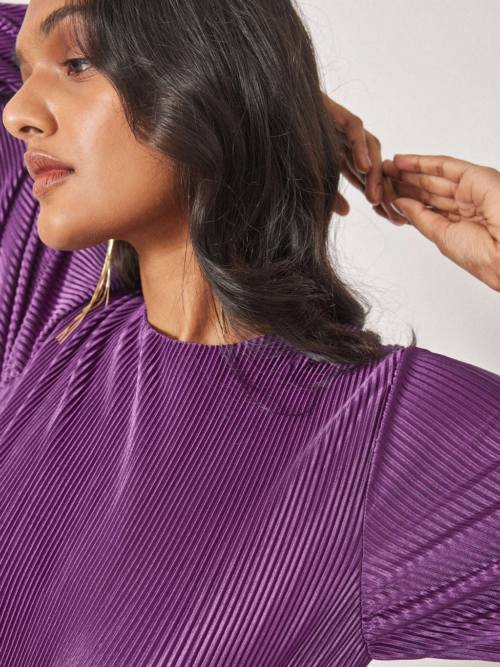 Plum Pleated Cut Out Dress
