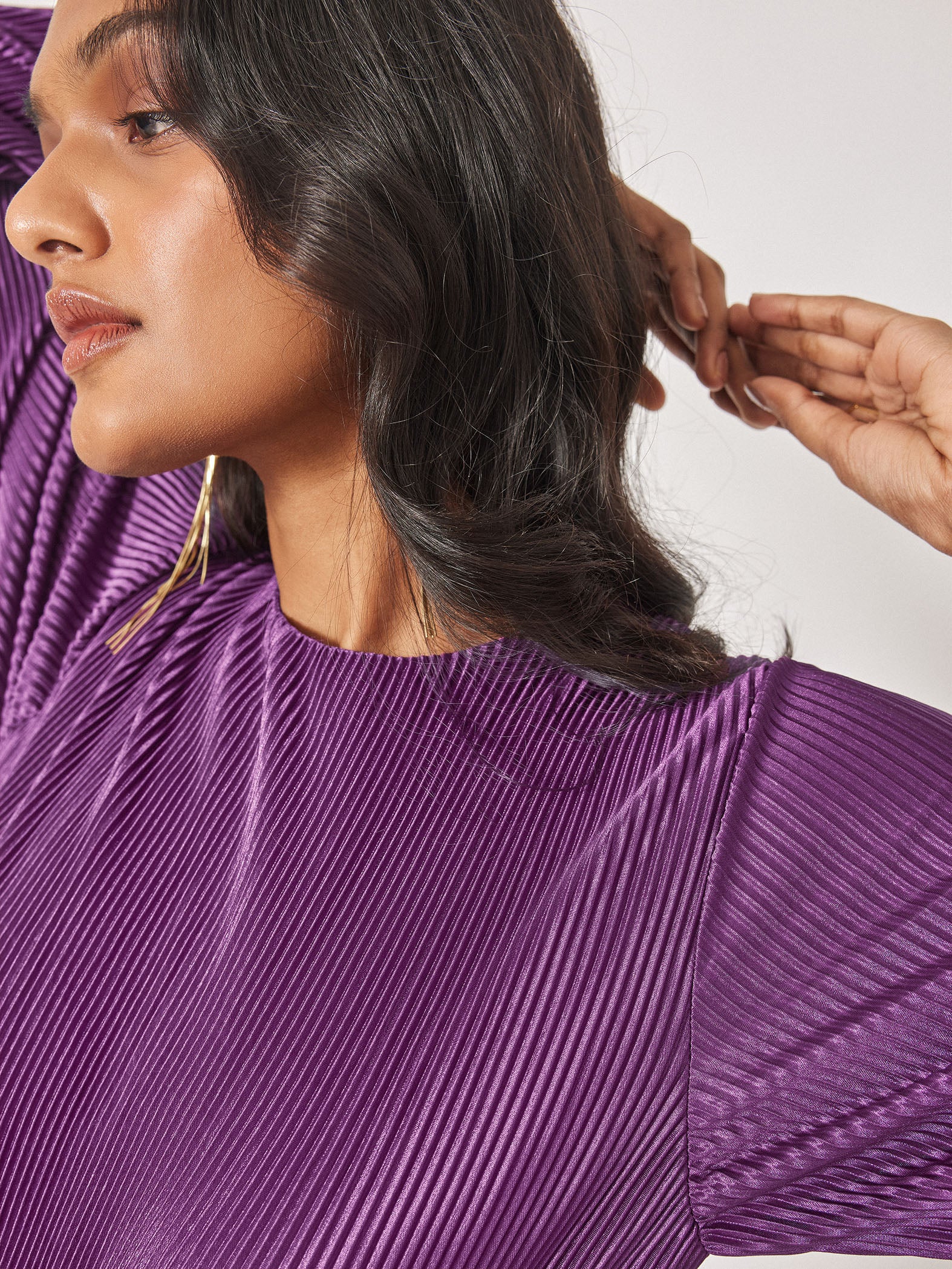 Plum Pleated Cut Out Dress
