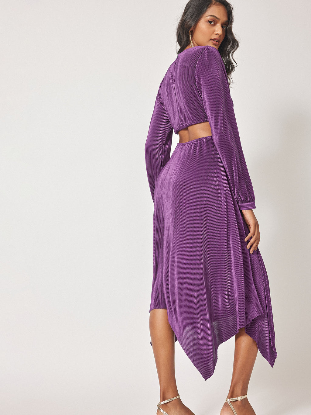 Plum Pleated Cut Out Dress