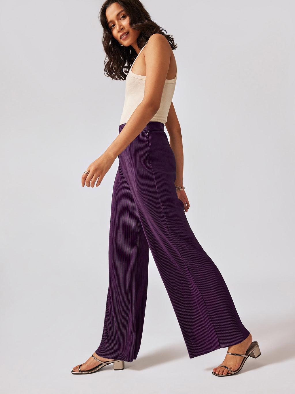 Plum Pleated Flare Pants
