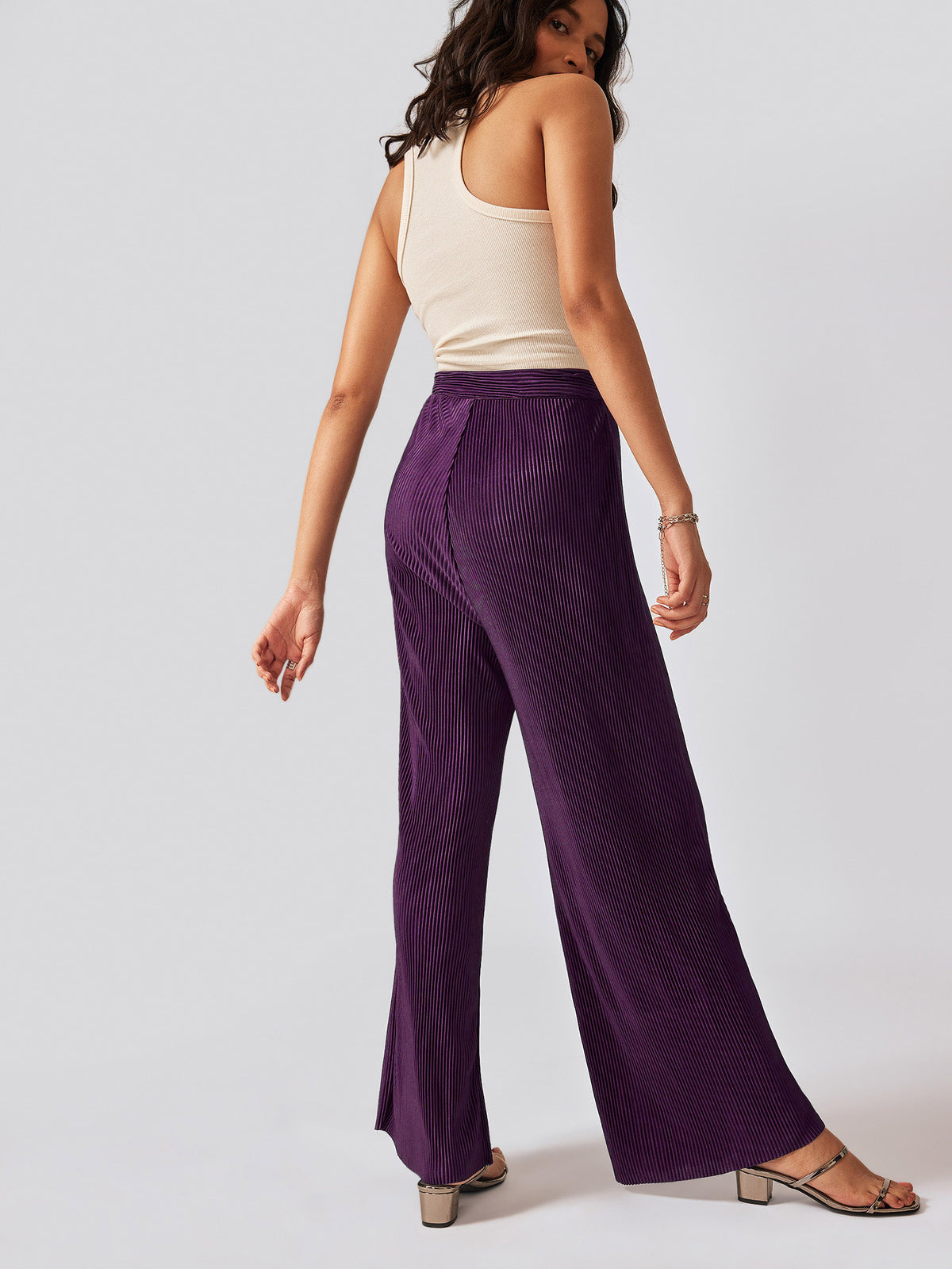 Plum Pleated Flare Pants