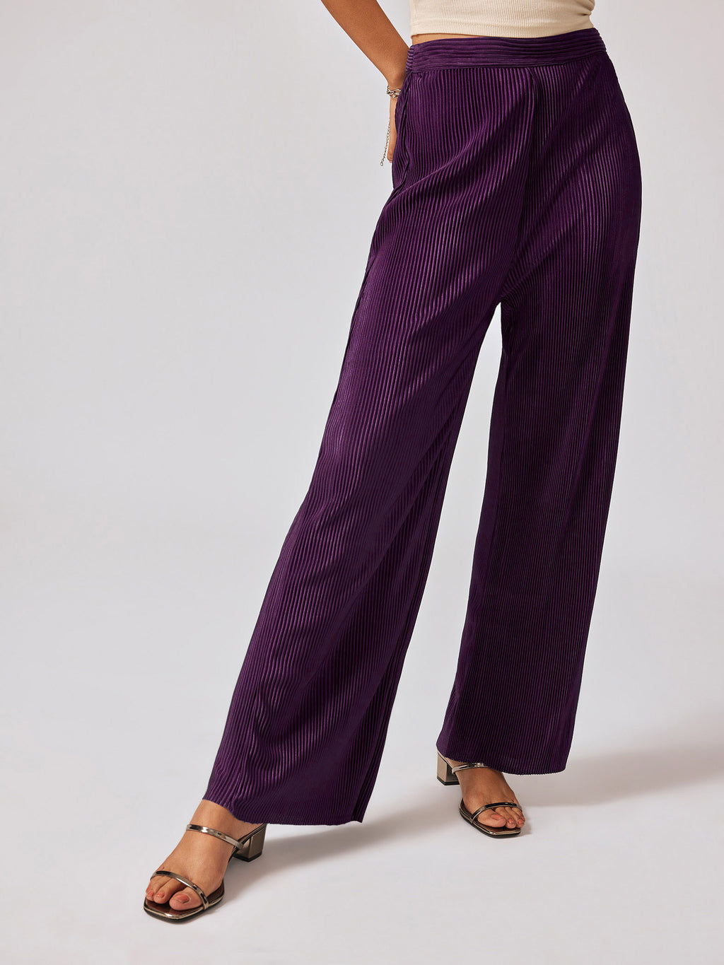 Plum Pleated Flare Pants