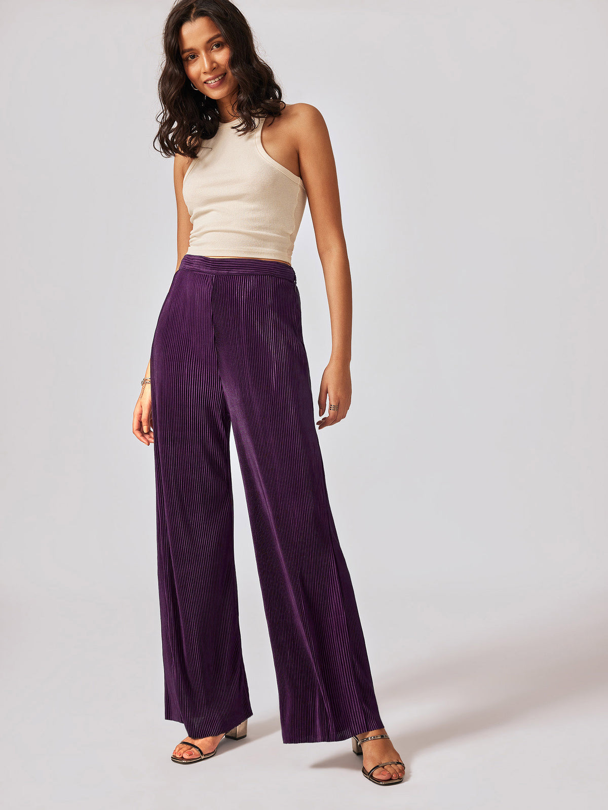 Plum Pleated Flare Pants