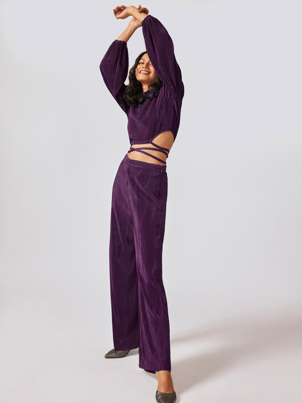 Plum Pleated Flare Pants