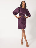 Plum Satin Balloon Sleeve Dress