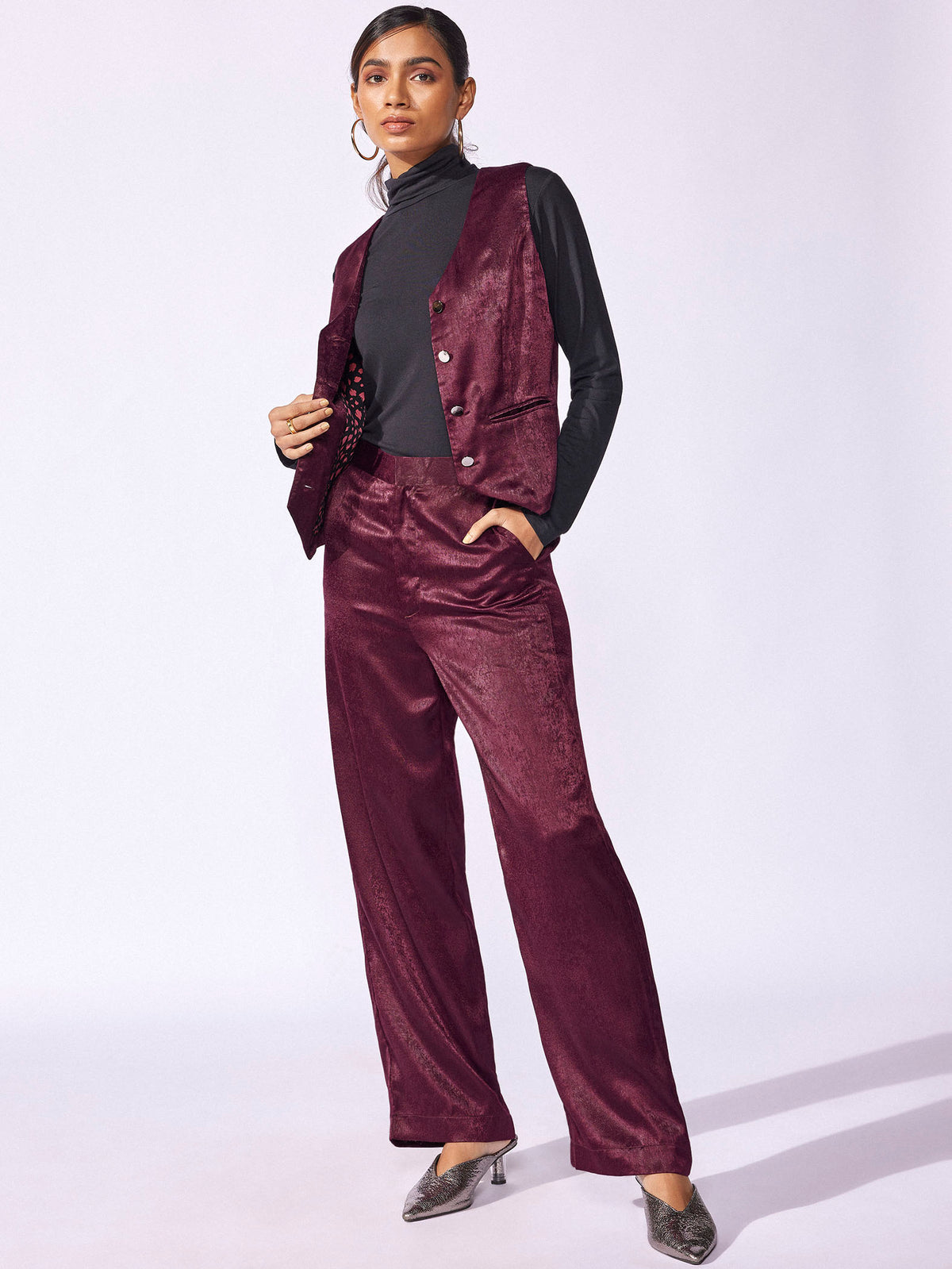 Plum Satin Cropped Waistcoat