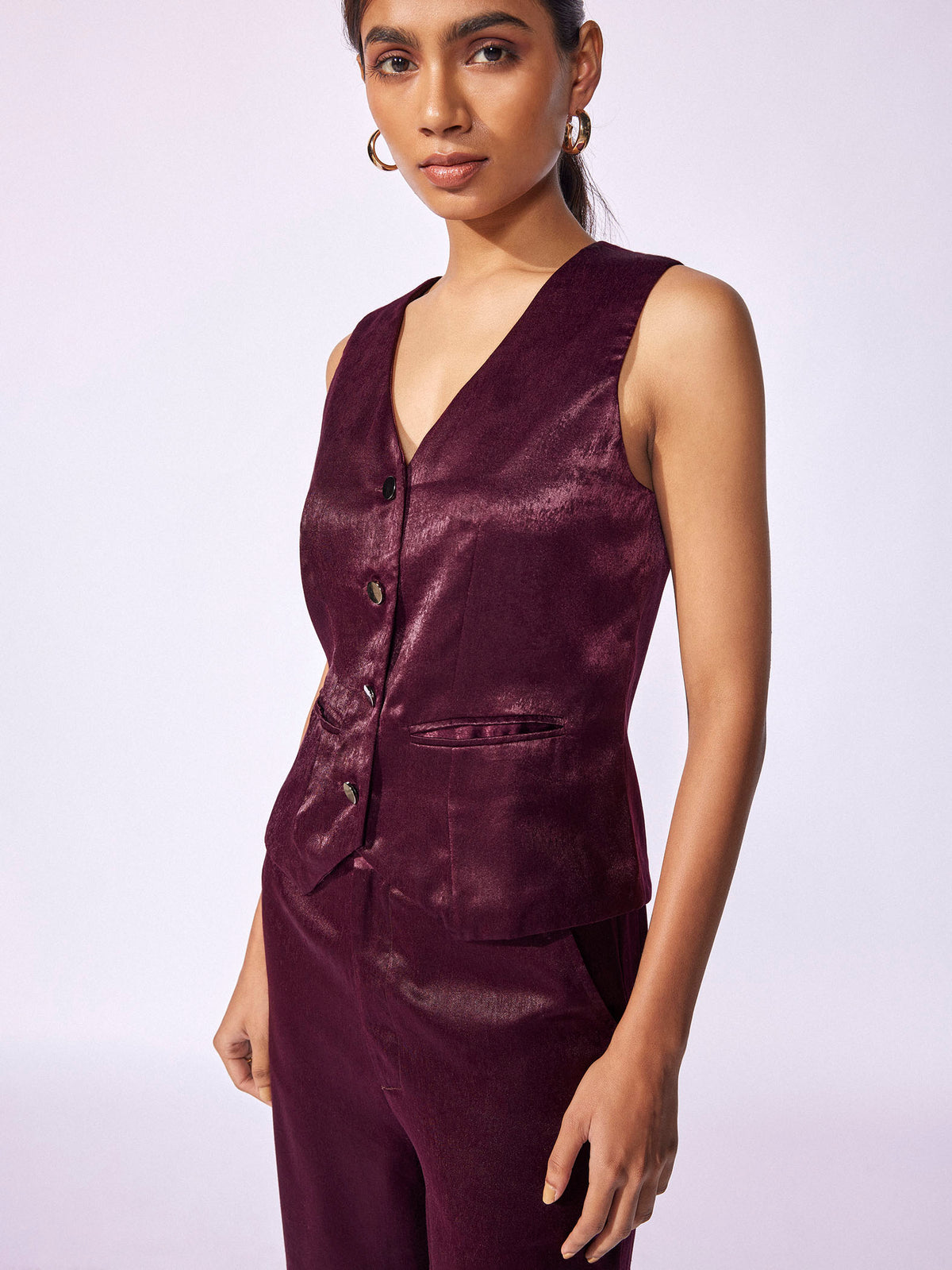 Plum Satin Cropped Waistcoat
