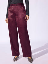 Plum Satin Wide Leg Trousers
