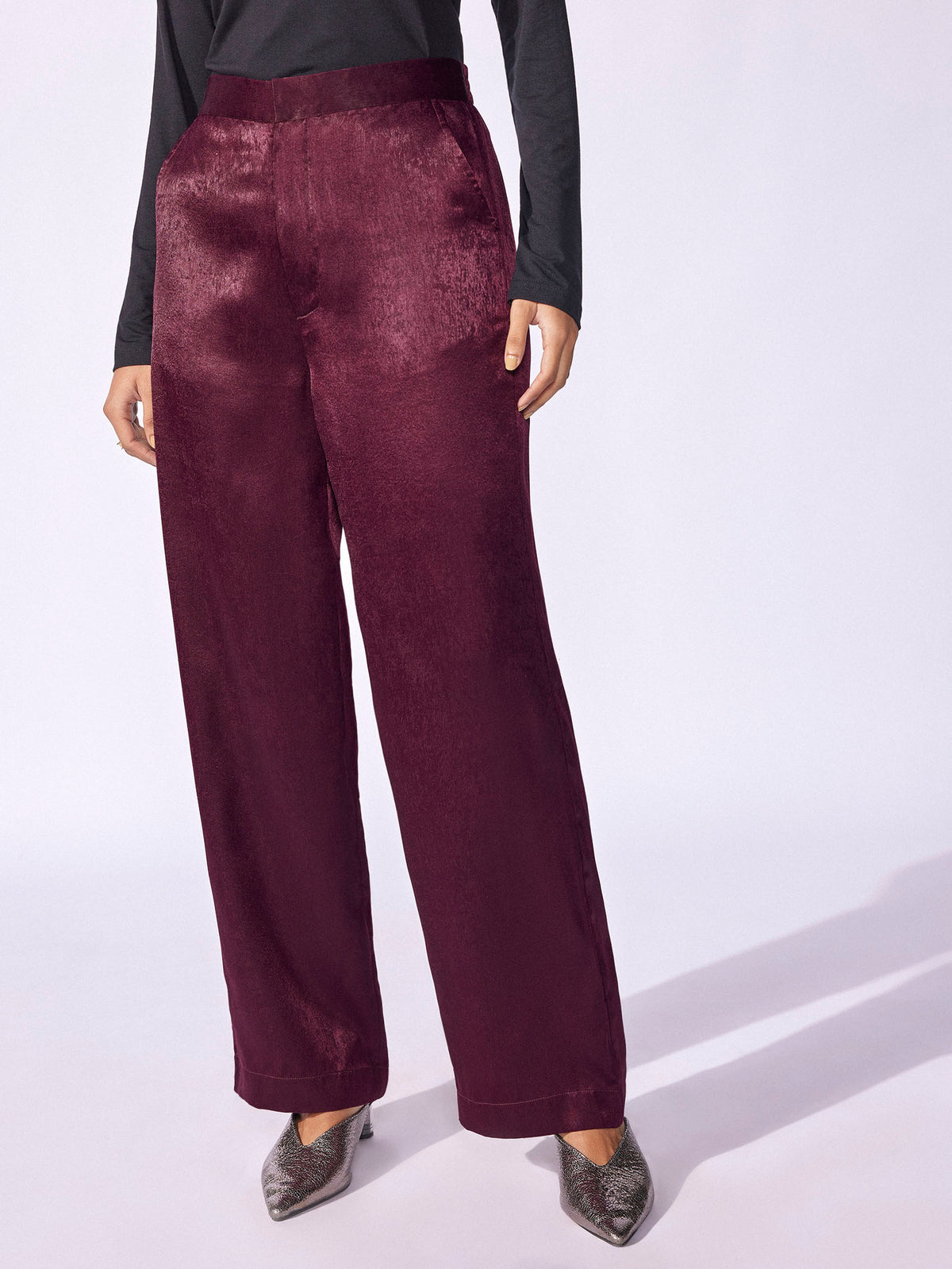 Plum Satin Wide Leg Trousers