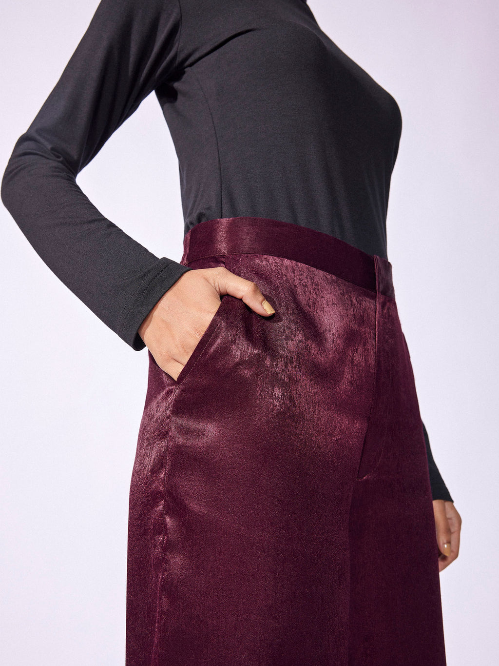 Plum Satin Wide Leg Trousers