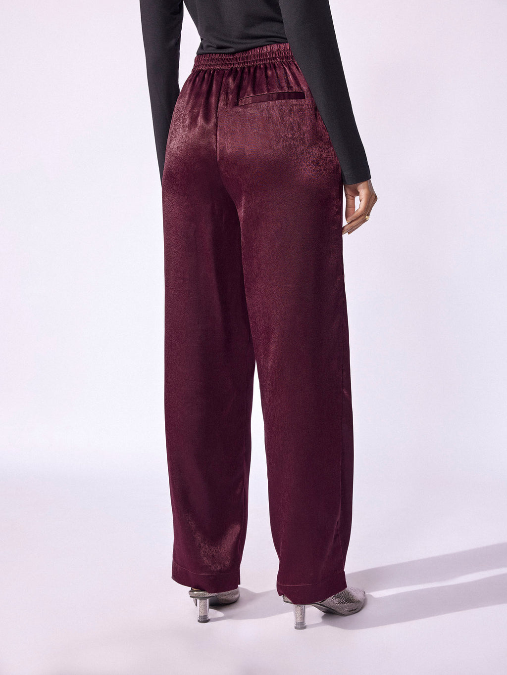 Plum Satin Wide Leg Trousers