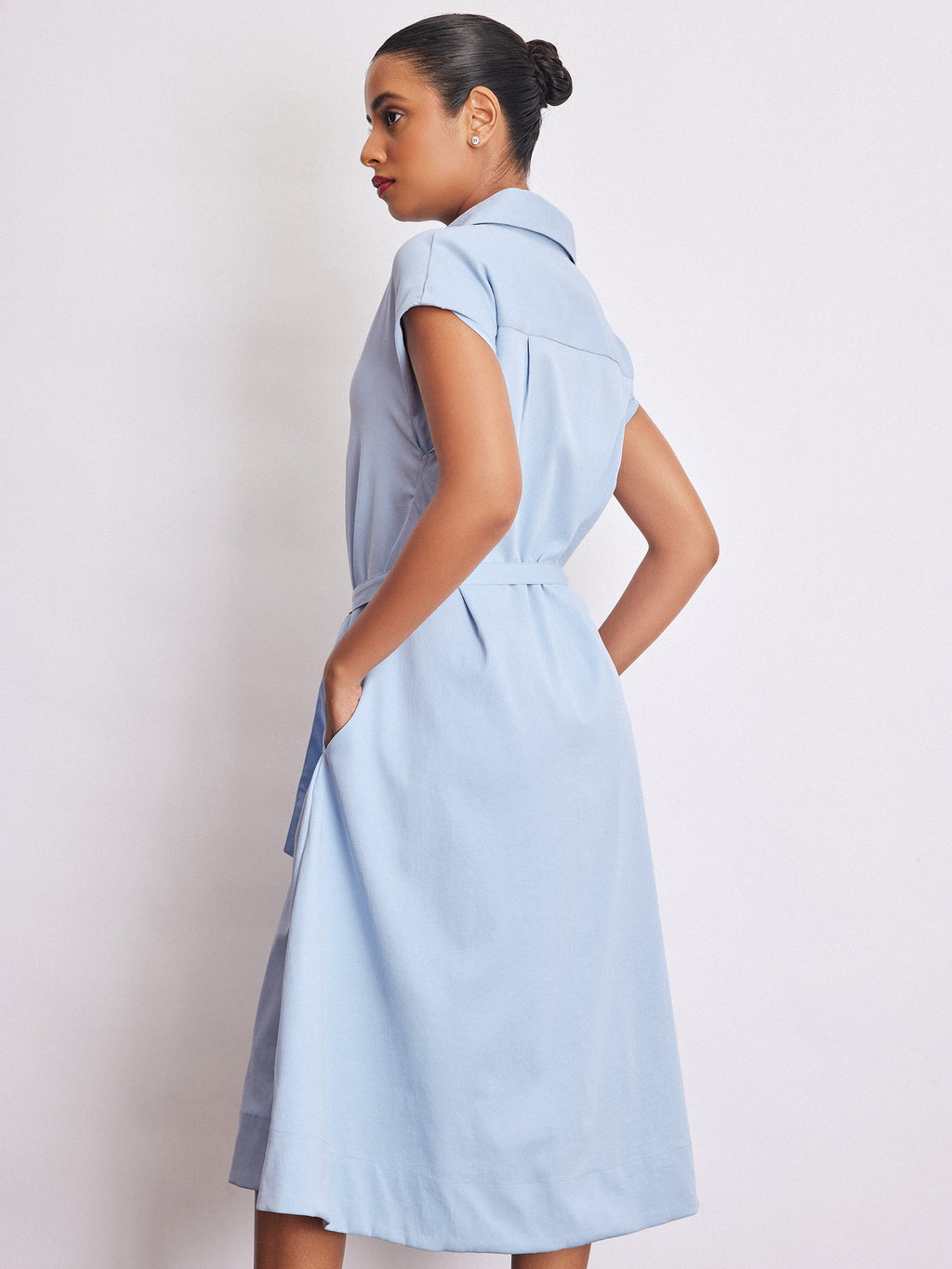 Powder Blue Belted Shirt Dress