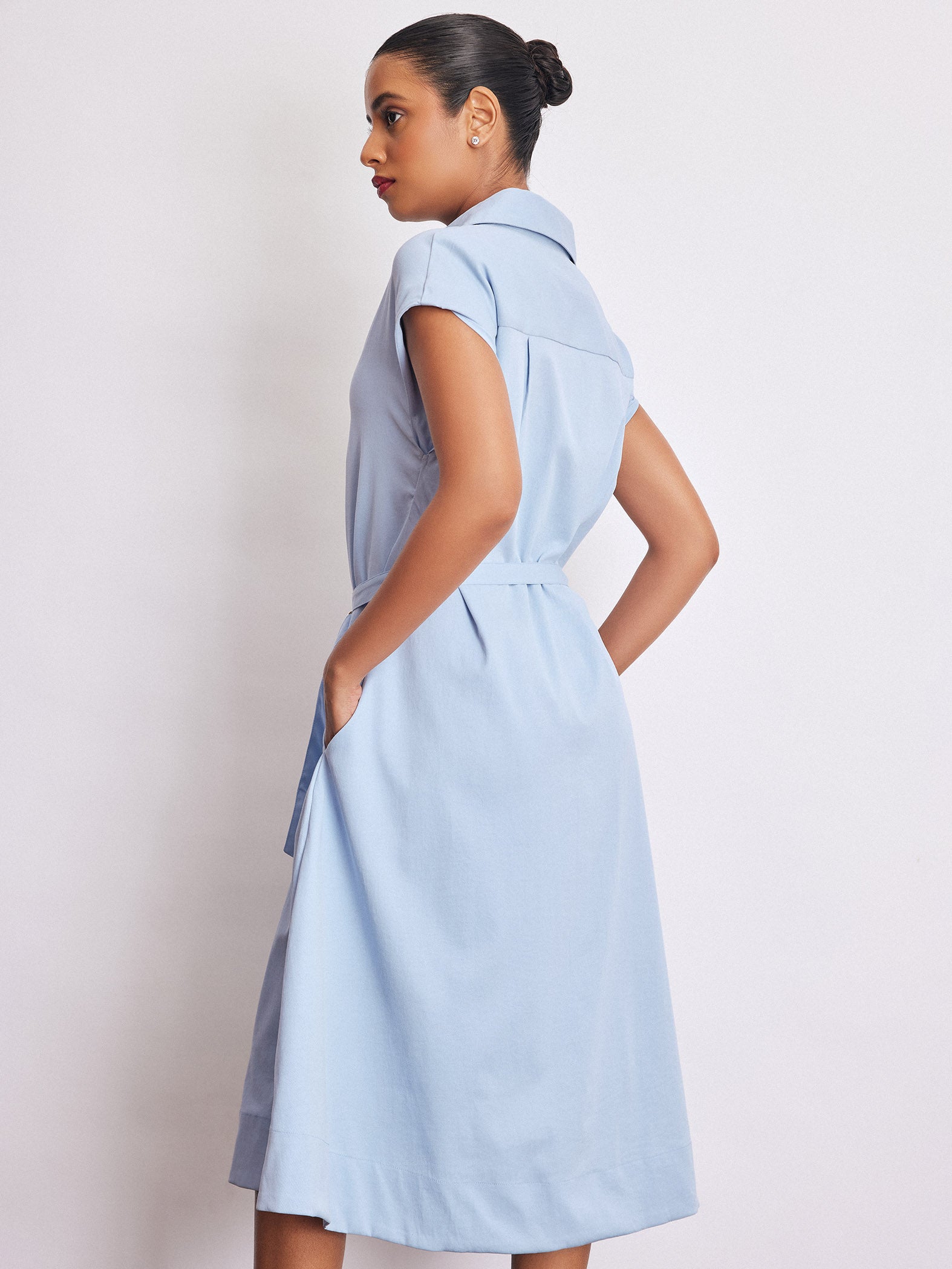 Powder Blue Belted Shirt Dress
