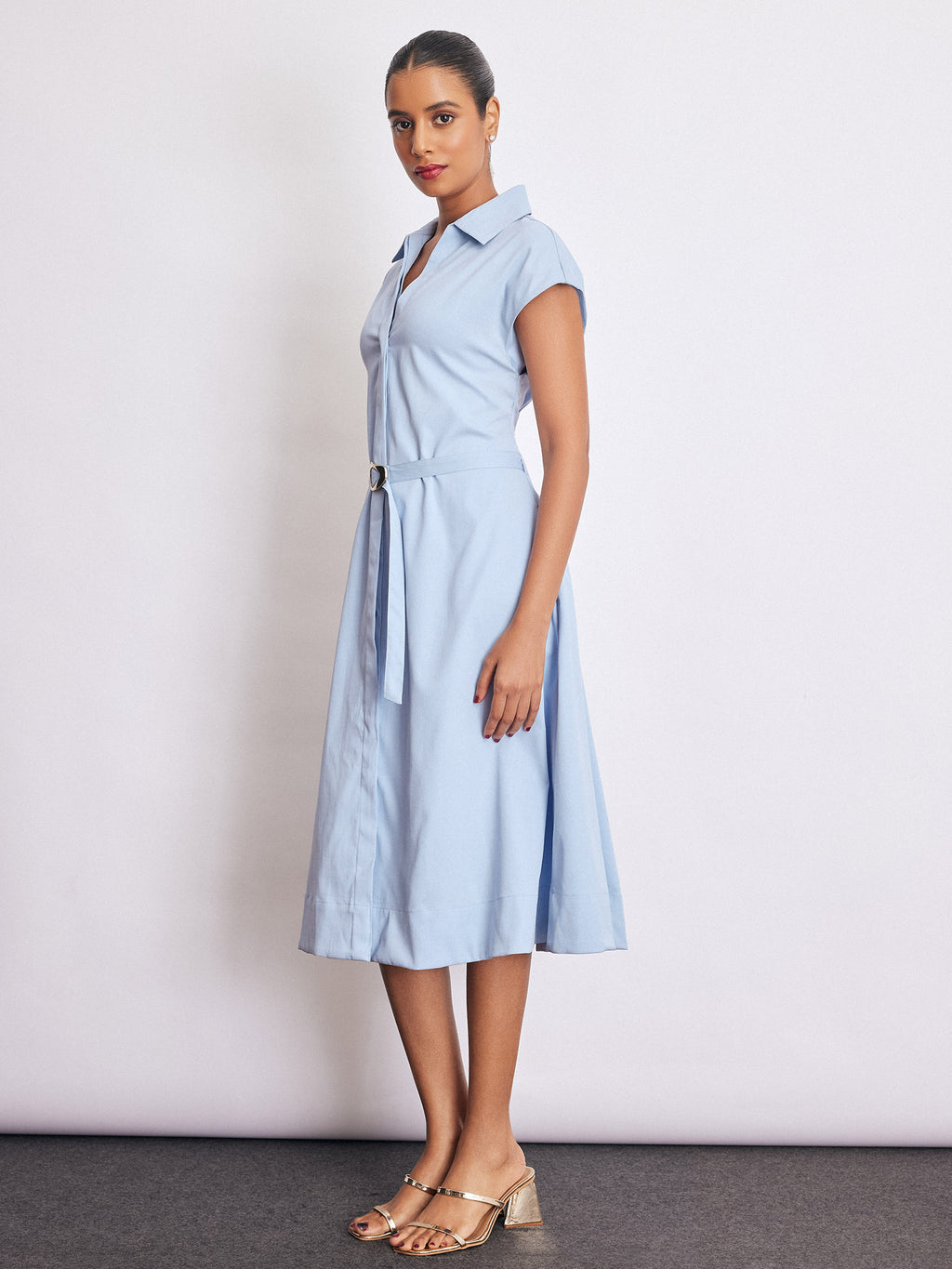 Powder Blue Belted Shirt Dress