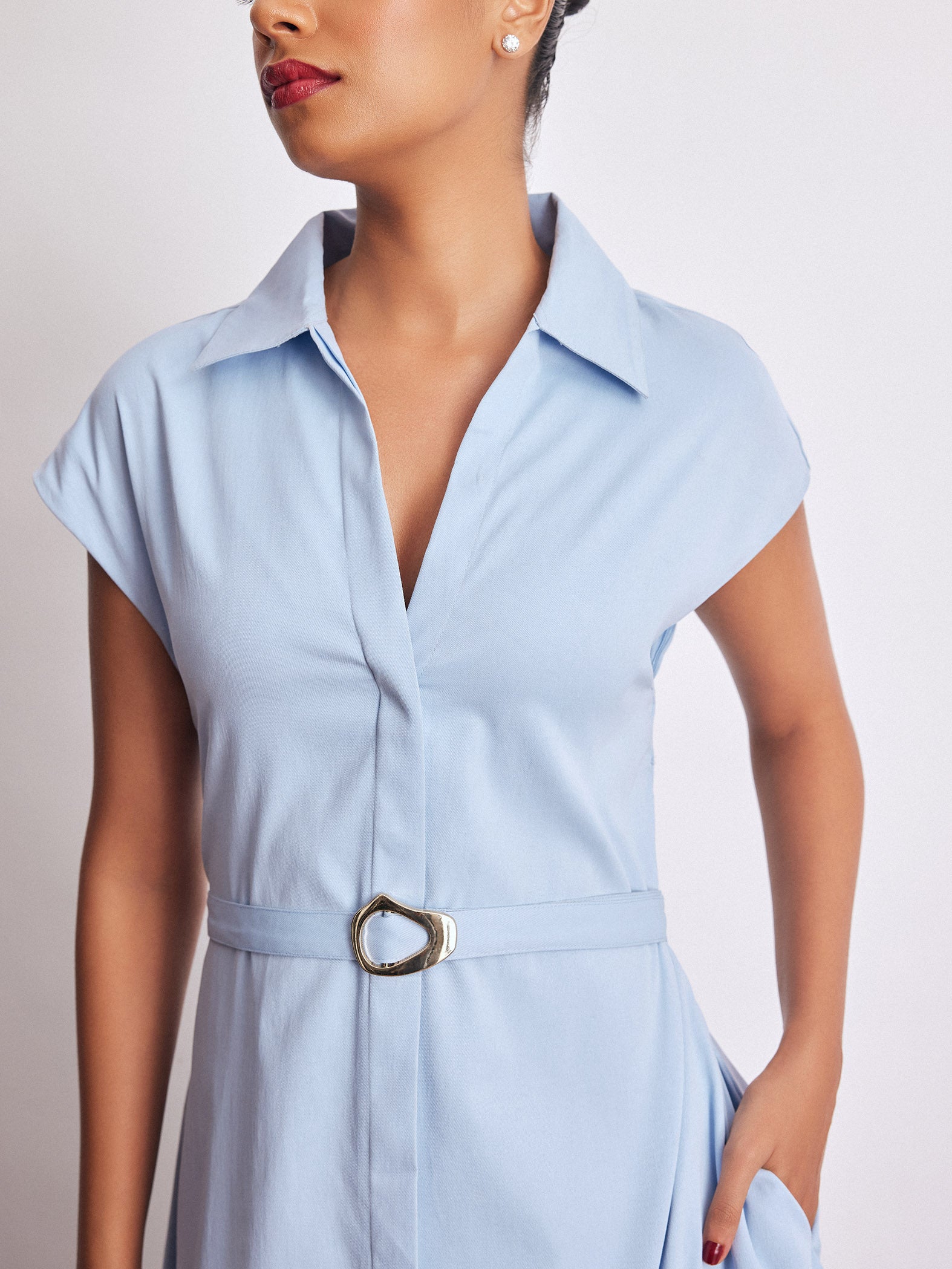 Powder Blue Belted Shirt Dress