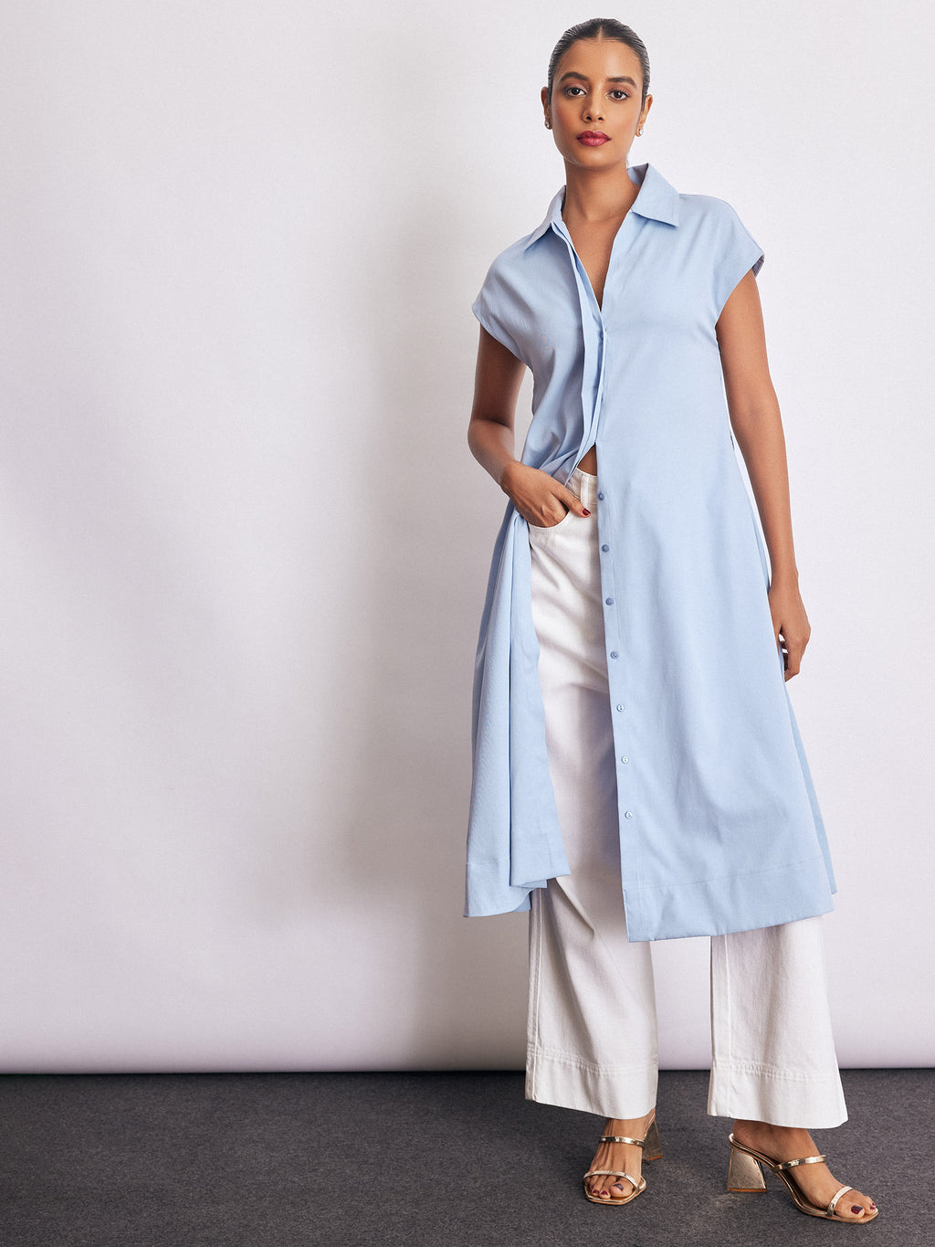 Powder Blue Belted Shirt Dress