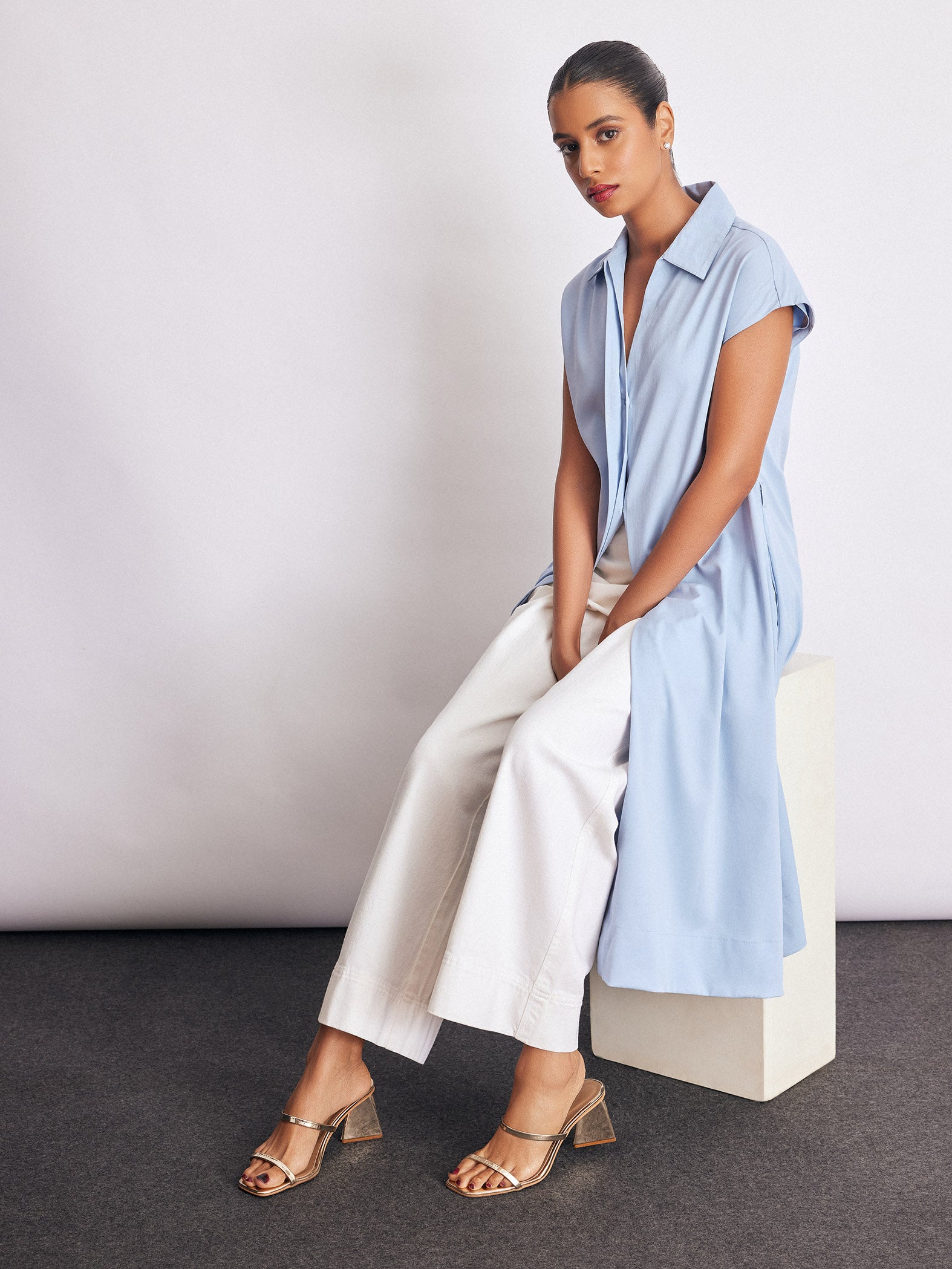 Powder Blue Belted Shirt Dress