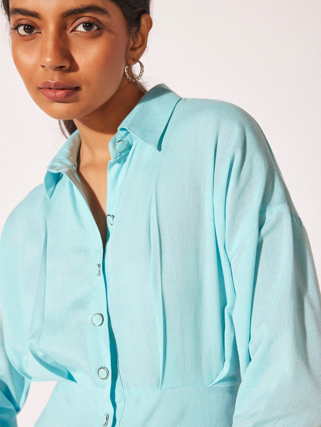 Powder Blue Linen Shirt Dress