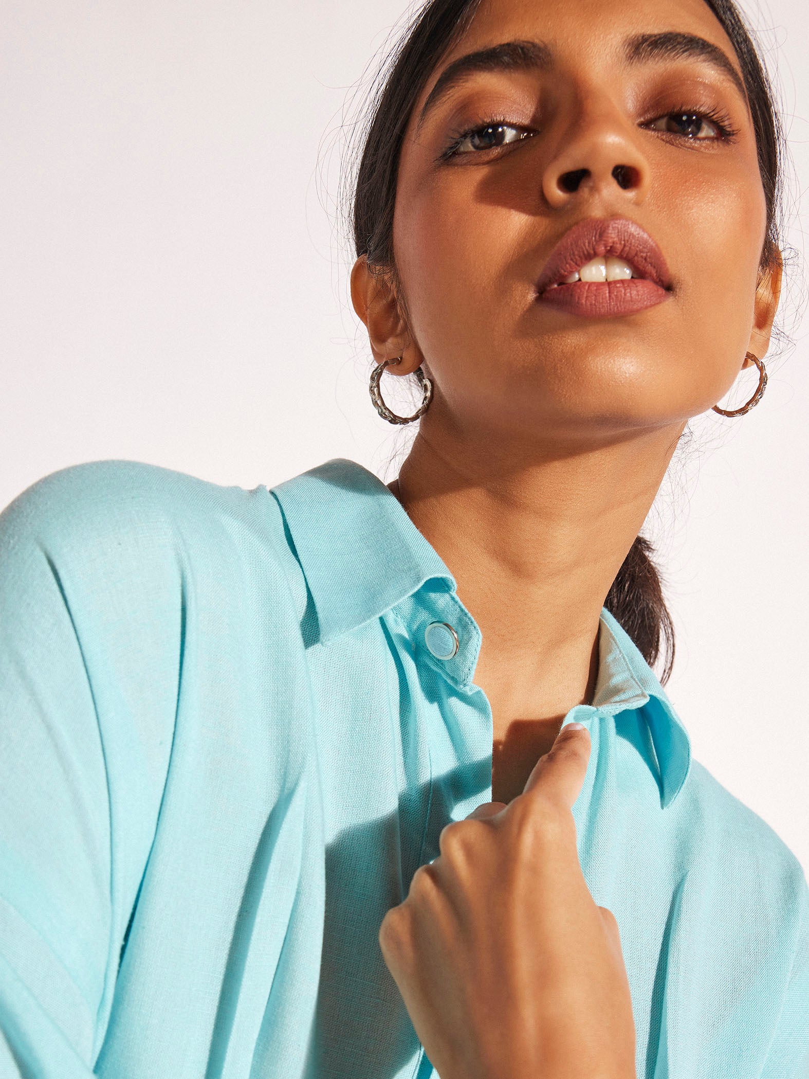 Powder Blue Linen Shirt Dress