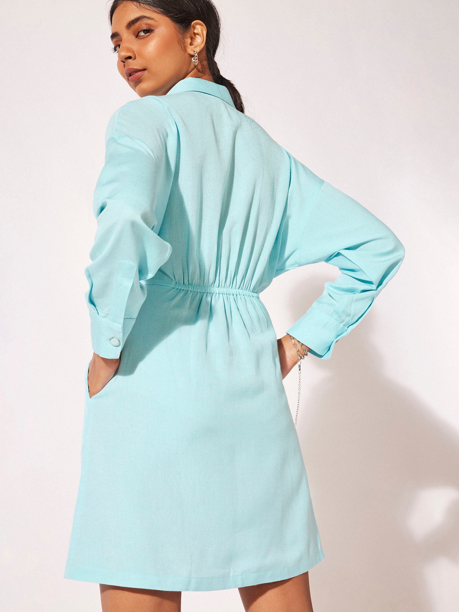Powder Blue Linen Shirt Dress