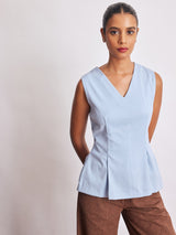 Powder Blue Pleat Detail Peplum Top