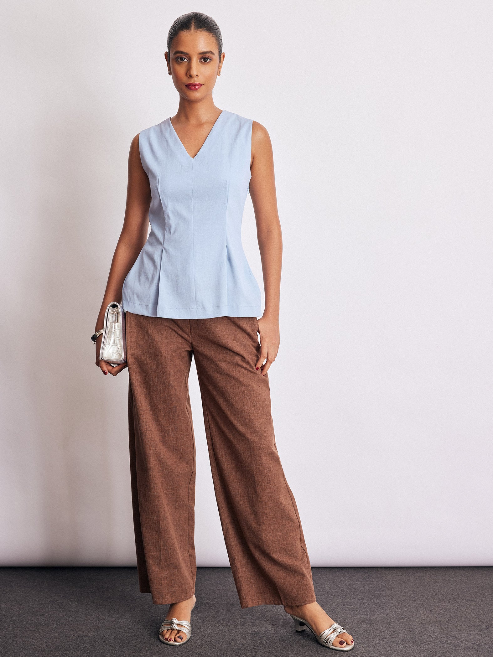 Powder Blue Pleat Detail Peplum Top