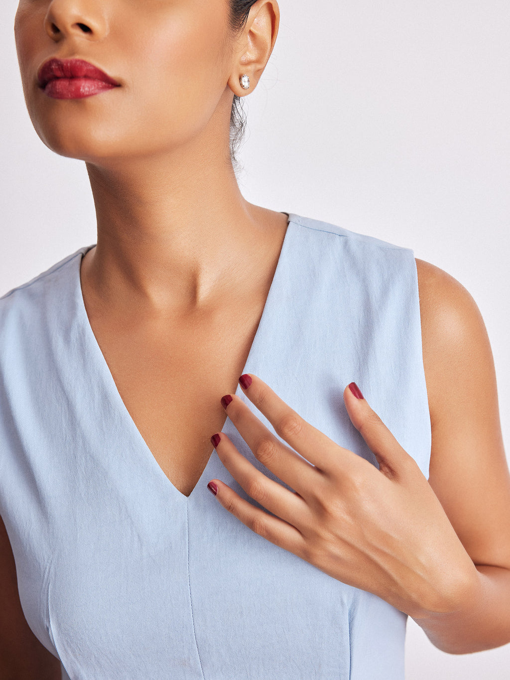 Powder Blue Pleat Detail Peplum Top