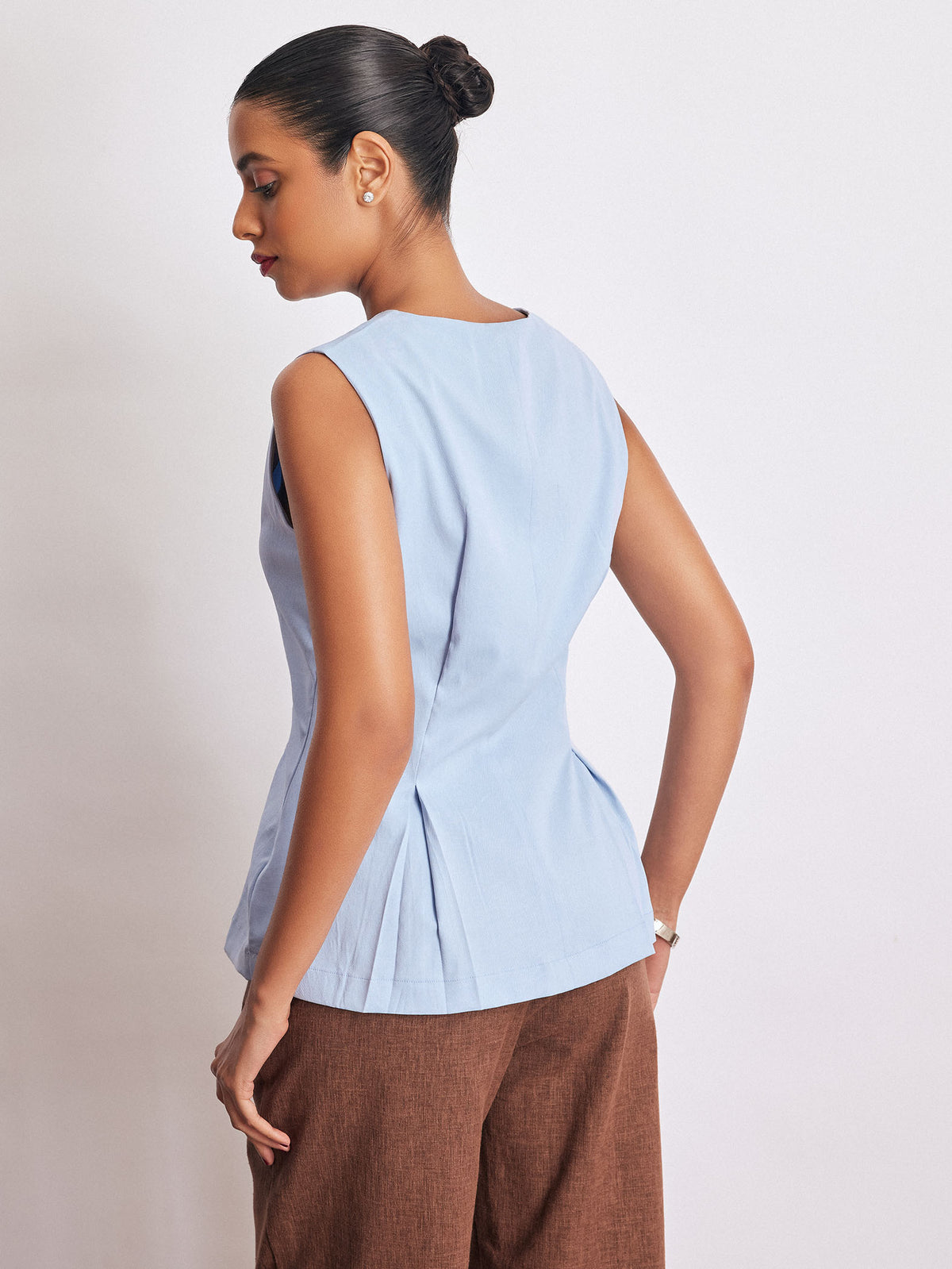 Powder Blue Pleat Detail Peplum Top