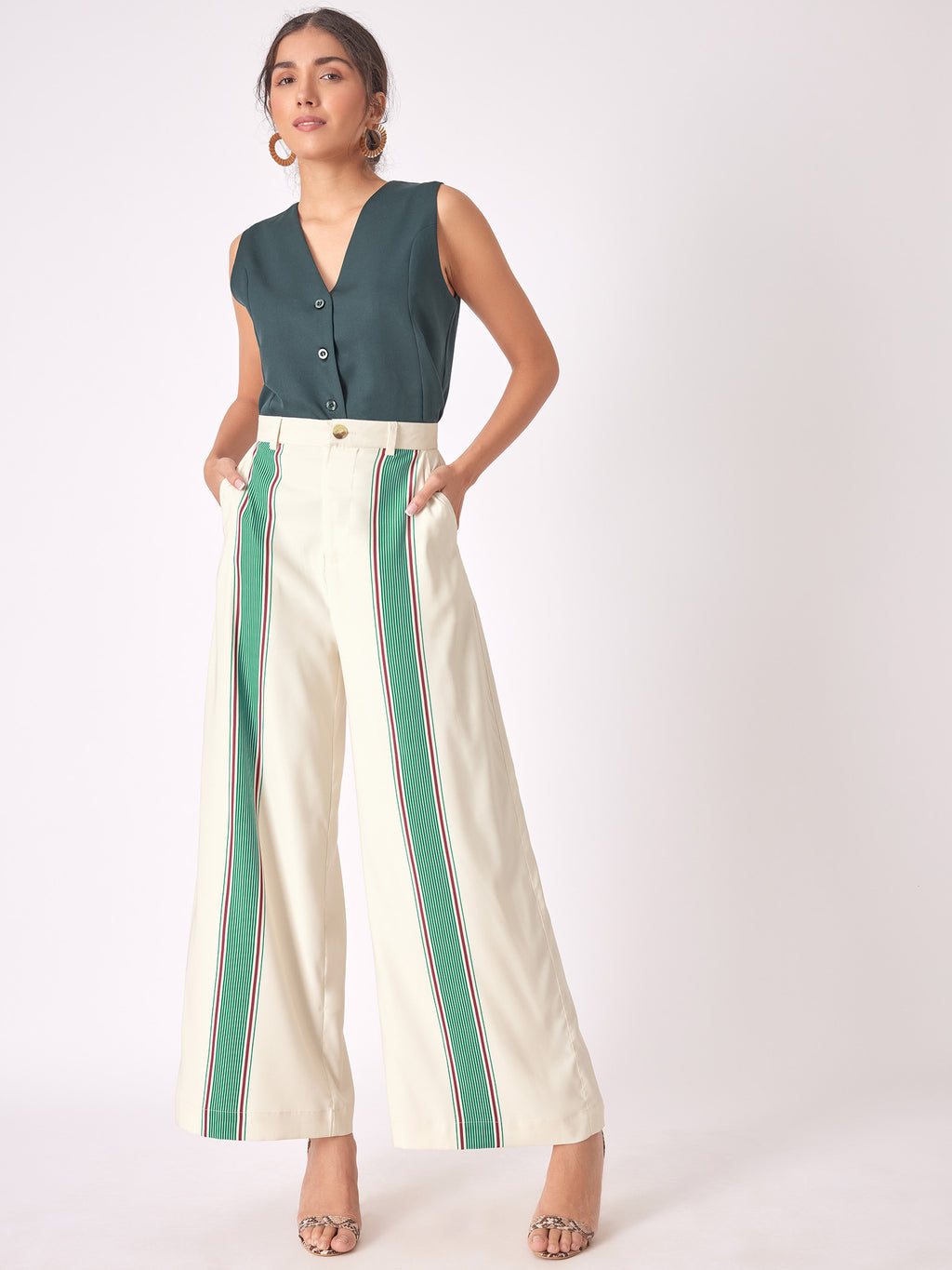 Red & Green Stripe Detail Trousers
