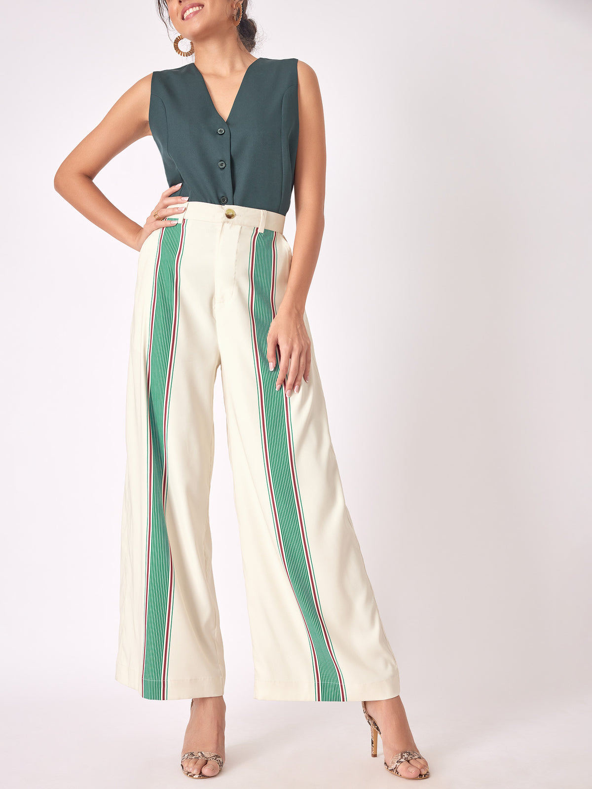 Red & Green Stripe Detail Trousers